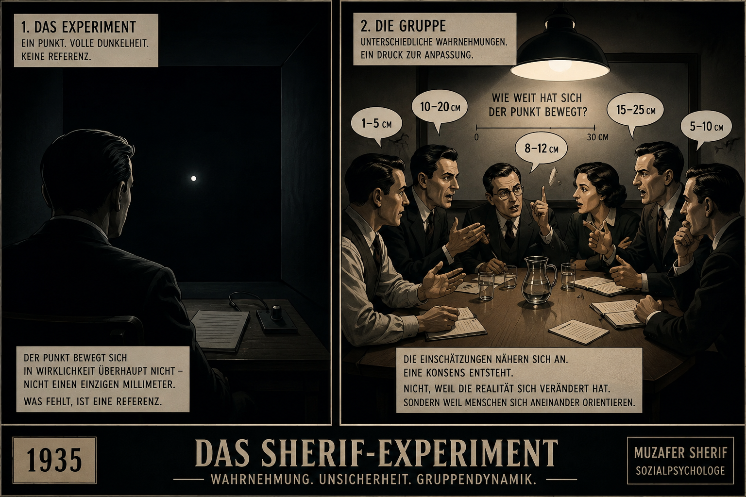 Das Muzafer-Sherif-Experiment: Wie Gruppendruck unsere Wahrnehmung verändert („Und er bewegt sich doch.“