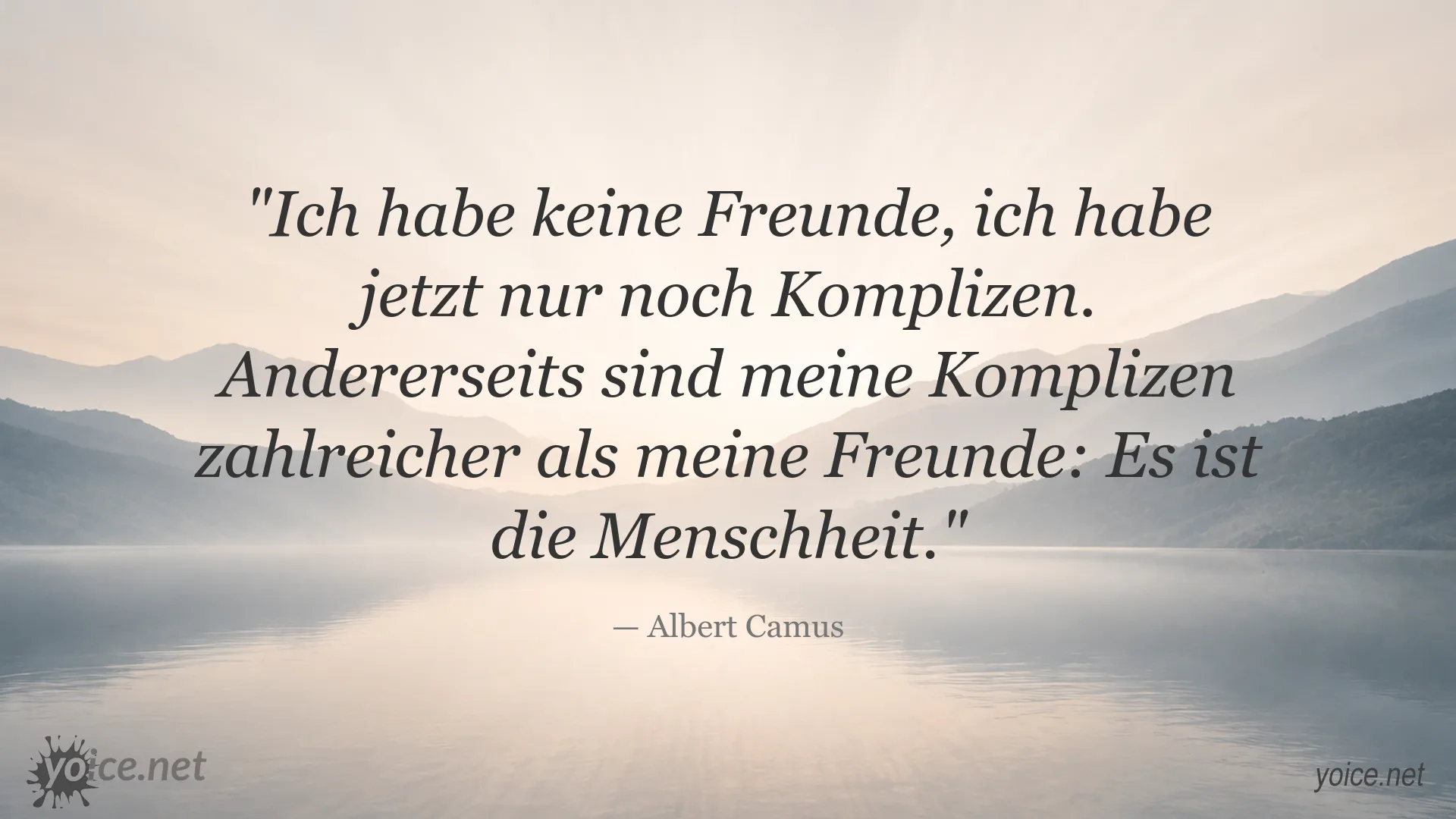 Zitatkarte von Albert Camus über Freundschaft, Komplizenschaft und die Menschheit