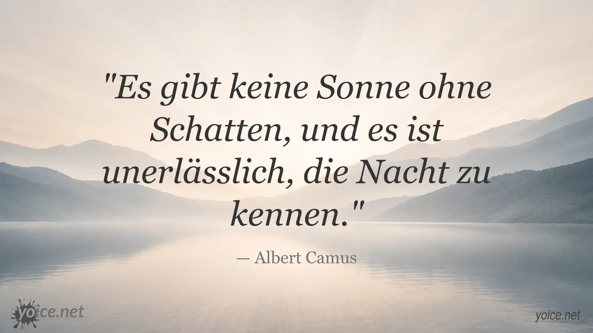 Zitatgrafik mit einem Zitat von Albert Camus über Sonne, Schatten und die Nacht