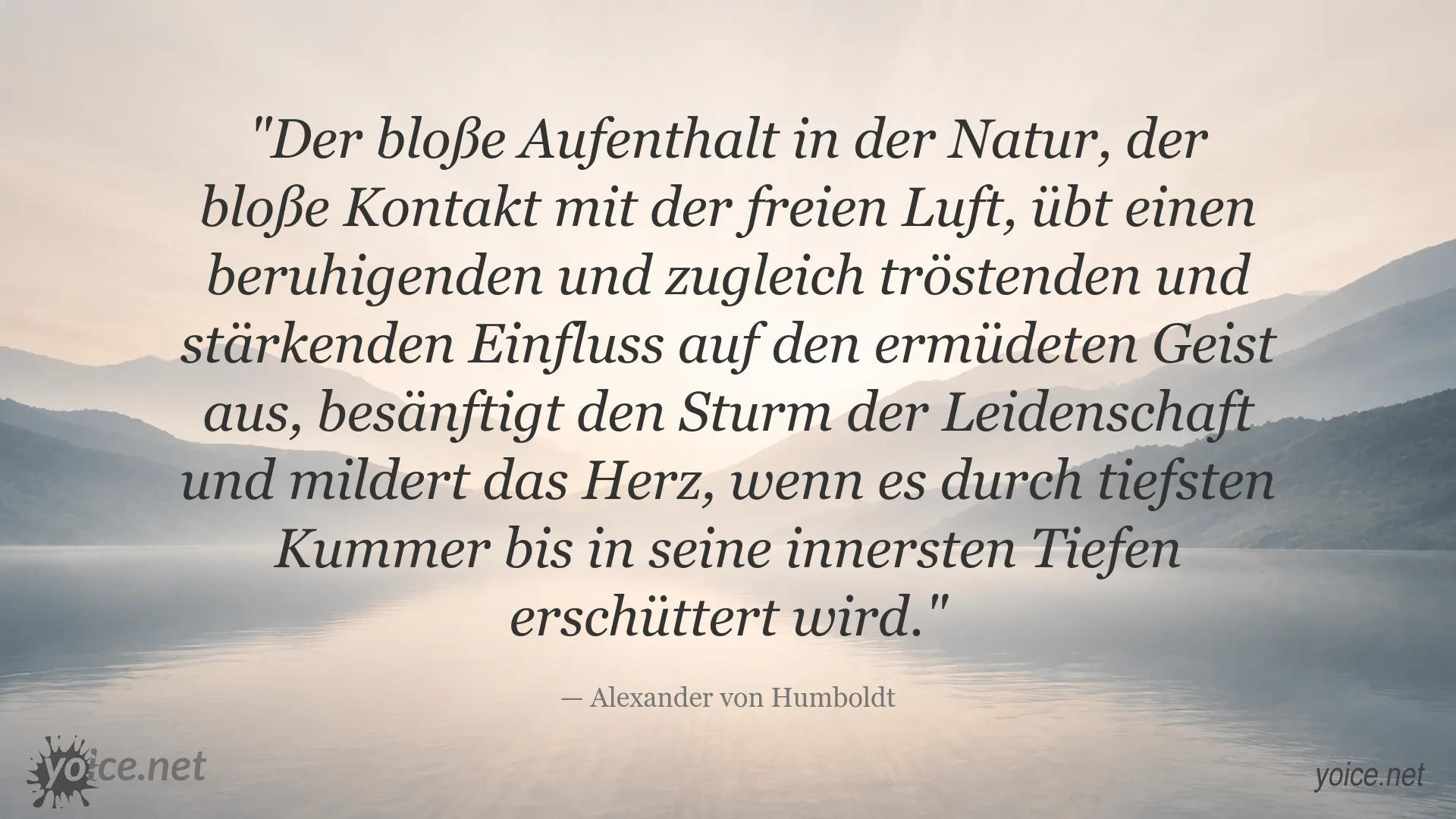 Zitat von Alexander von Humboldt über die beruhigende und stärkende Wirkung der Natur
