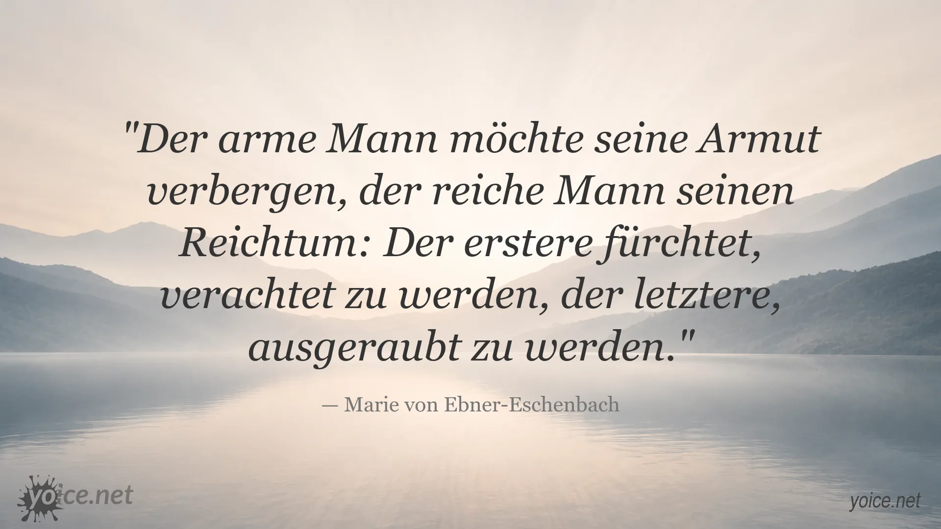 Zitatbild von Marie von Ebner-Eschenbach über Armut und Reichtum