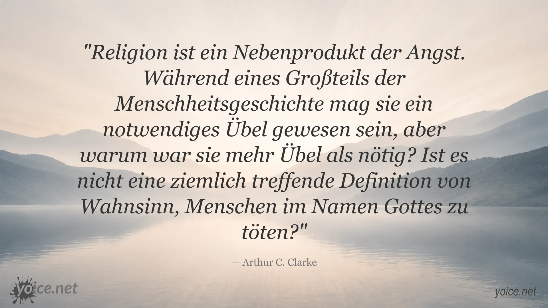 Zitatbild von Arthur C. Clarke über Religion, Angst und Gewalt