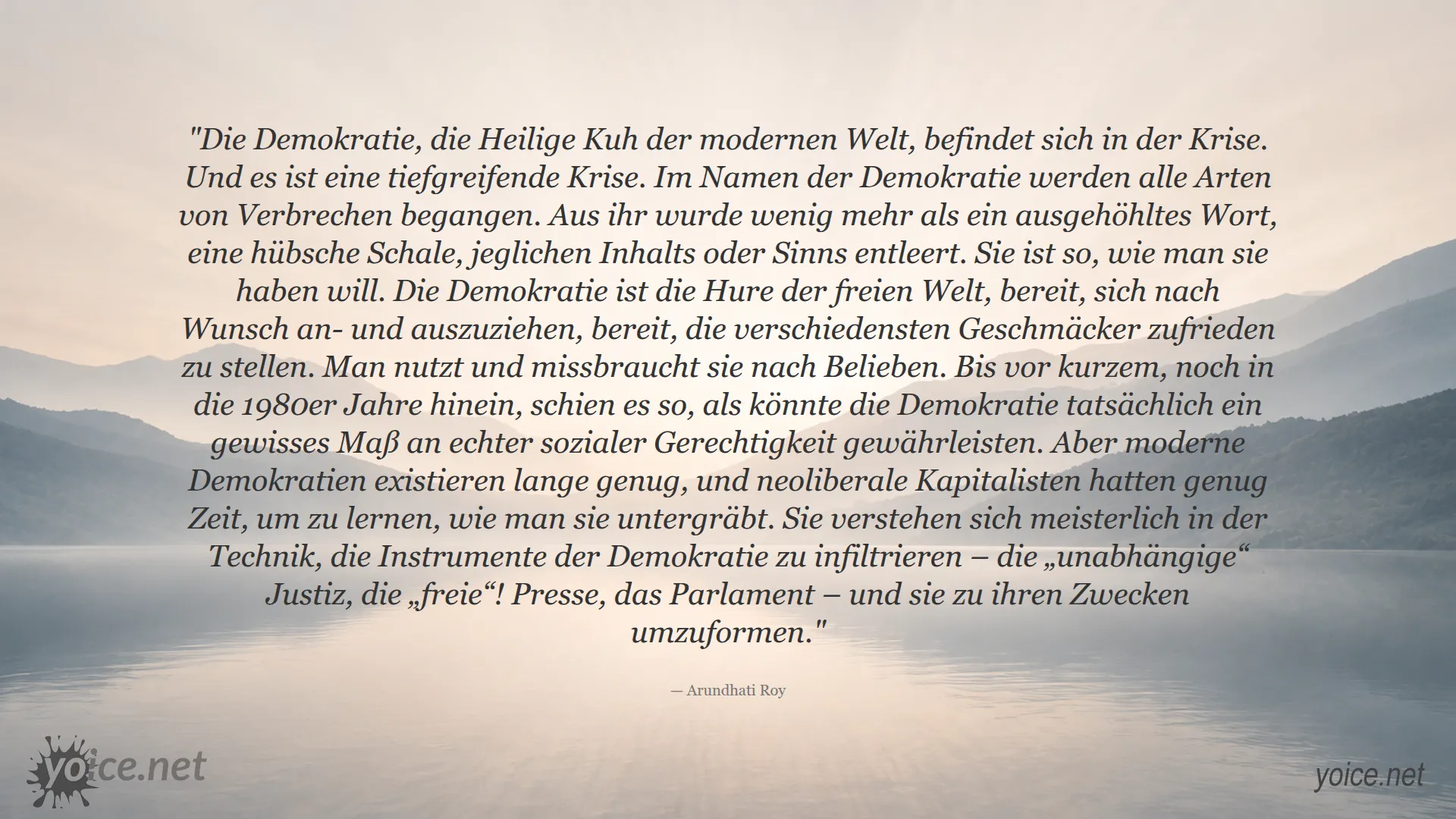 Zitat von Arundhati Roy über die Krise der Demokratie