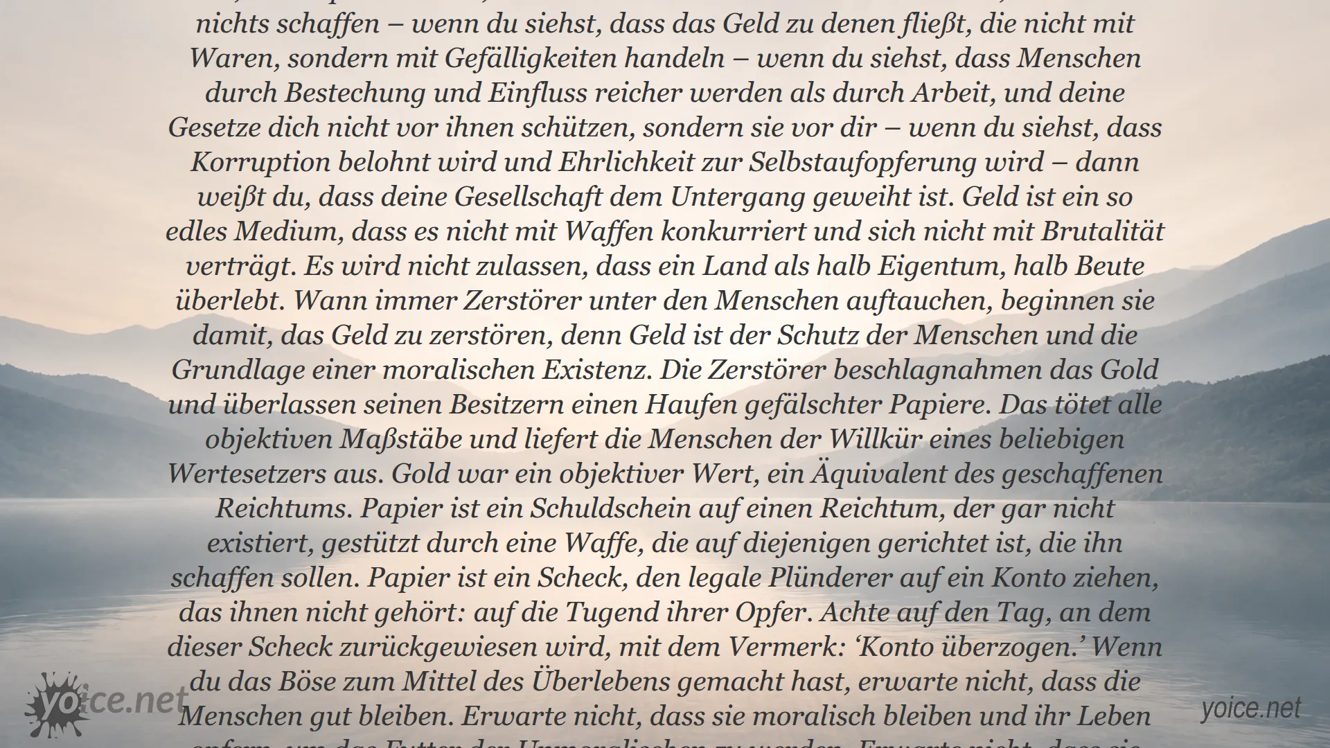 Zitat von Ayn Rand über Geld, Tugend und den Untergang einer Gesellschaft