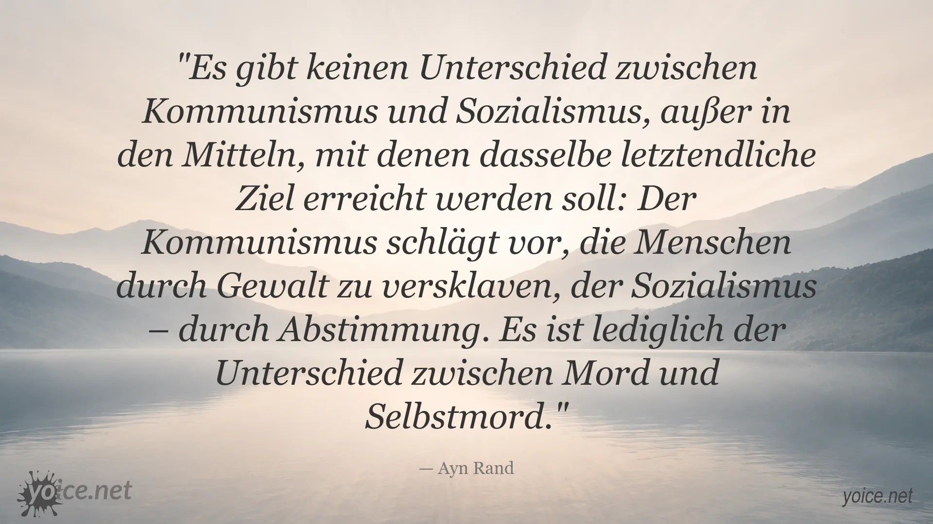 Zitatgrafik von Ayn Rand über den Unterschied zwischen Kommunismus und Sozialismus