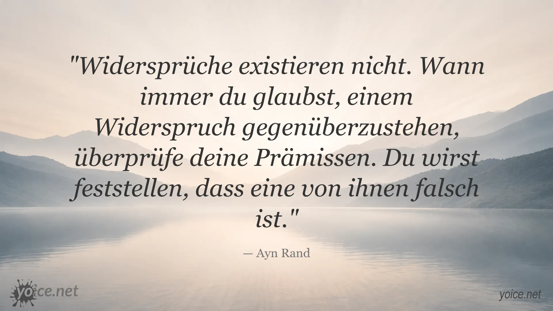Zitatbild mit einem Zitat von Ayn Rand über Widersprüche und falsche Prämissen