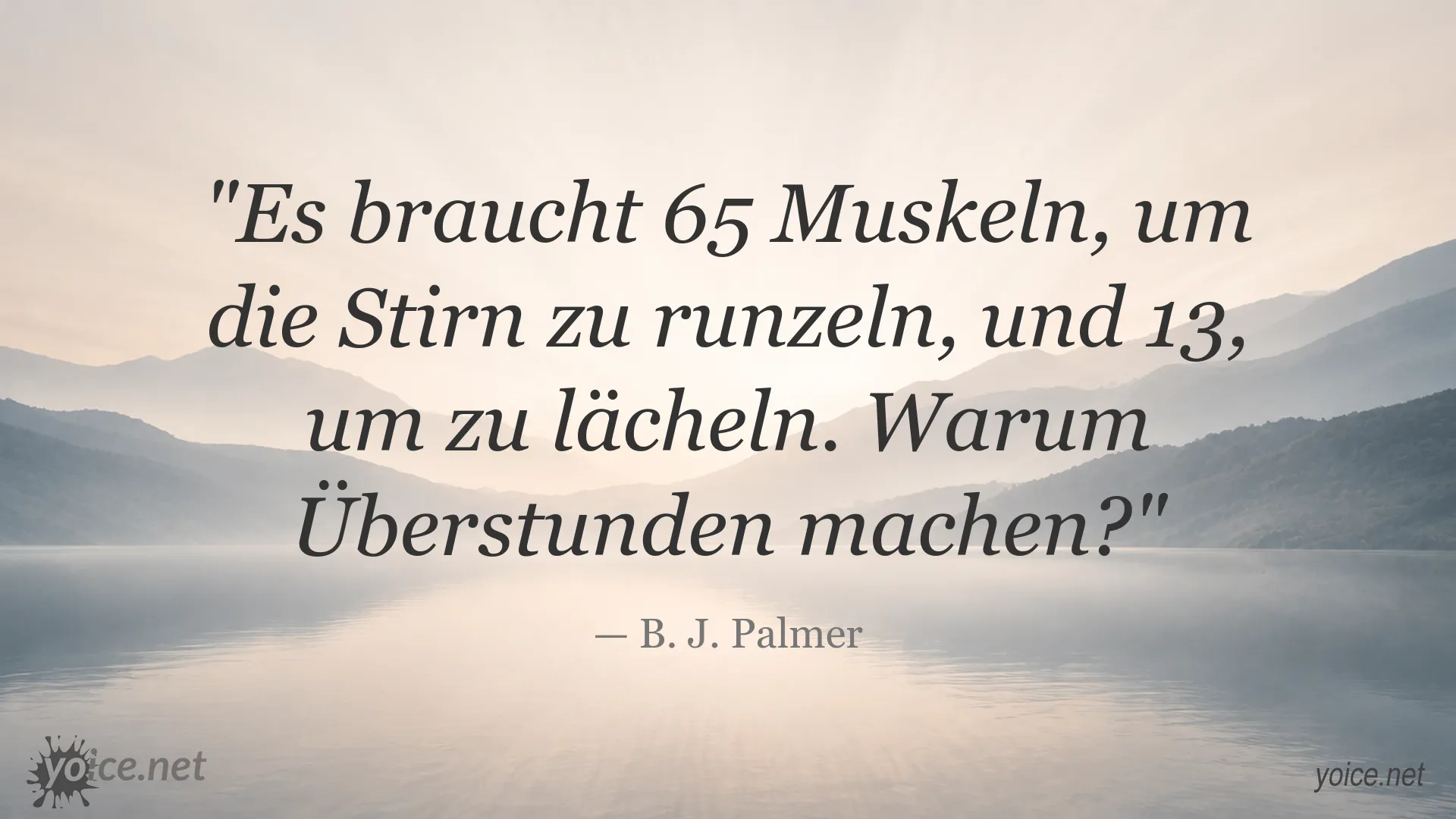 Zitatgrafik von B. J. Palmer über Lächeln, Stirnrunzeln und Lebensfreude