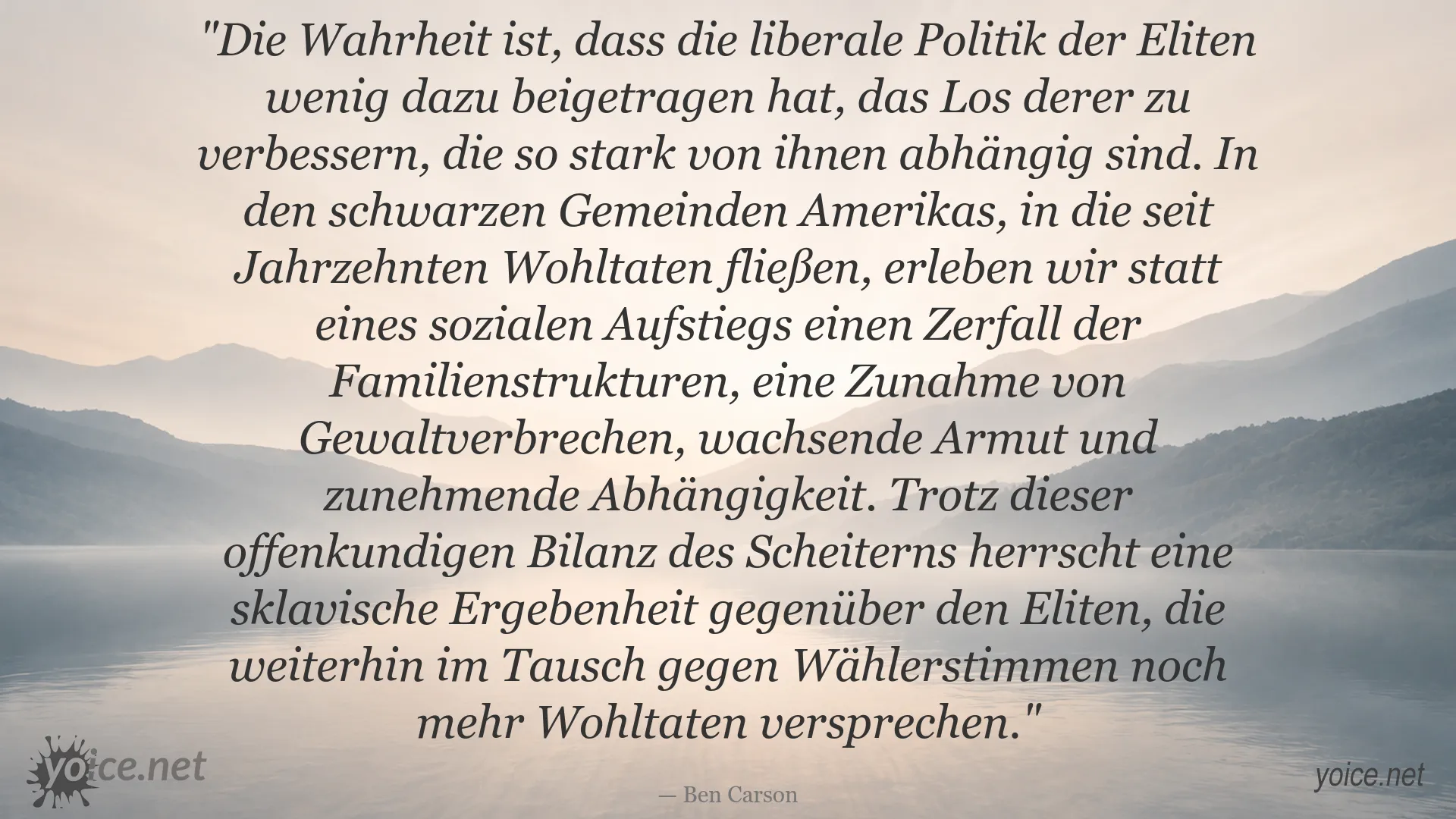 Zitatbild mit einem Zitat von Ben Carson über die Auswirkungen liberaler Politik auf schwarze Gemeinden