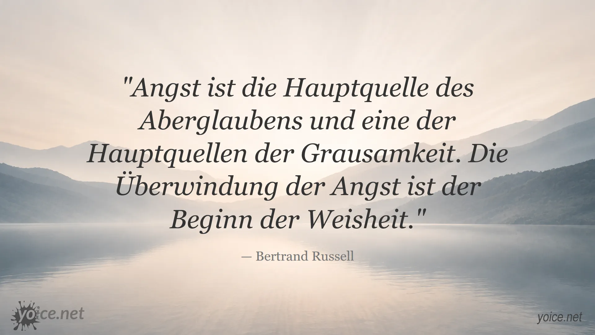 Zitat von Bertrand Russell über Angst als Quelle von Aberglauben und Grausamkeit und den Beginn der Weisheit