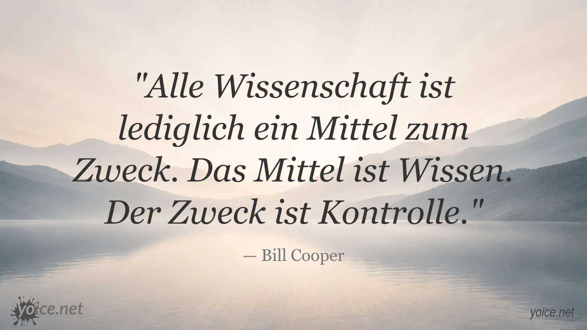 Zitatgrafik von Bill Cooper über Wissenschaft, Wissen und Kontrolle