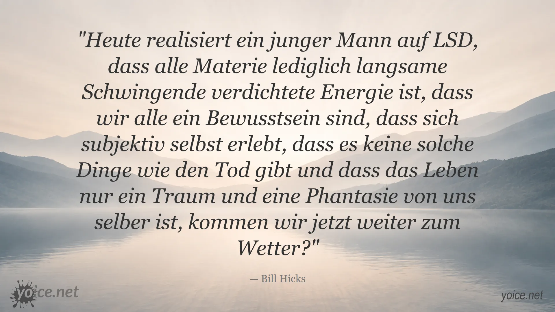 Zitat von Bill Hicks über Leben, Bewusstsein und Tod auf LSD-Einsicht