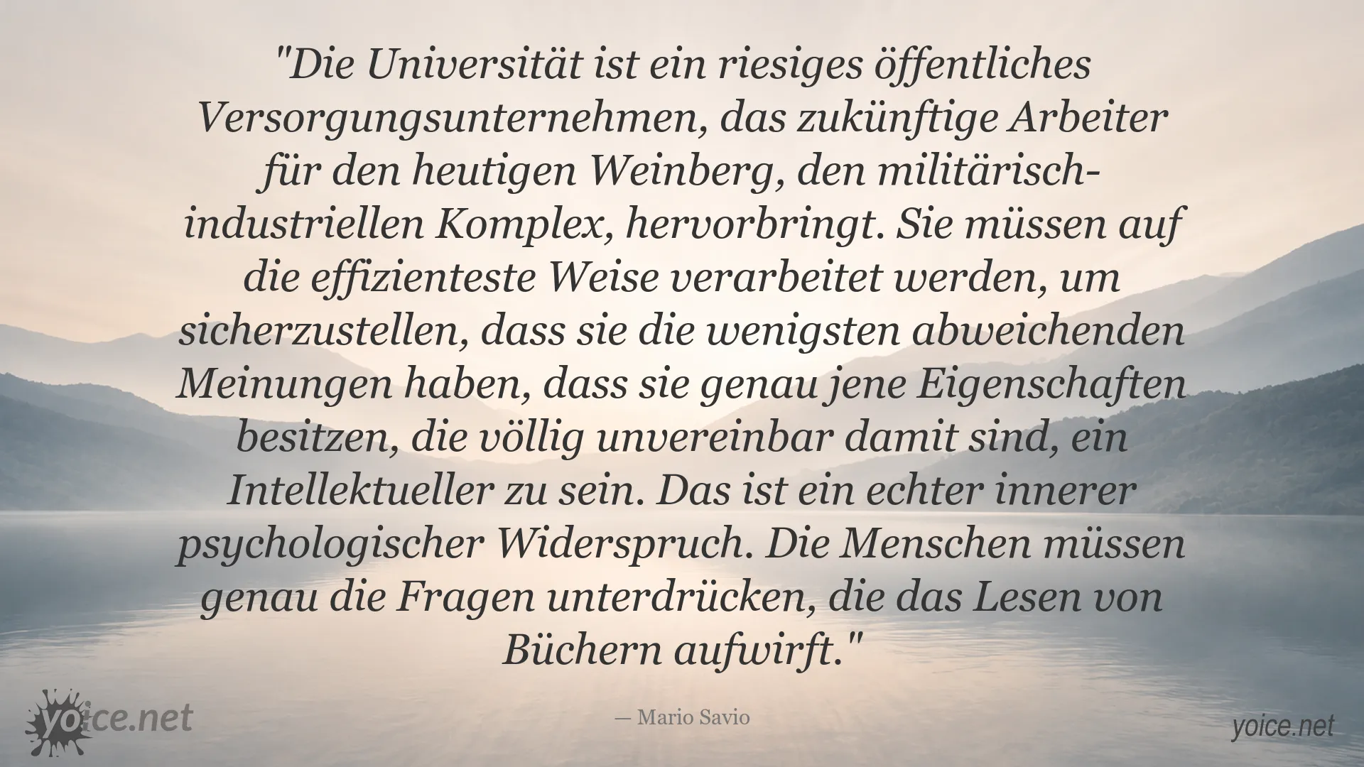 Zitat von Mario Savio über die Universität als öffentliches Versorgungsunternehmen und den inneren psychologischen Widerspruch