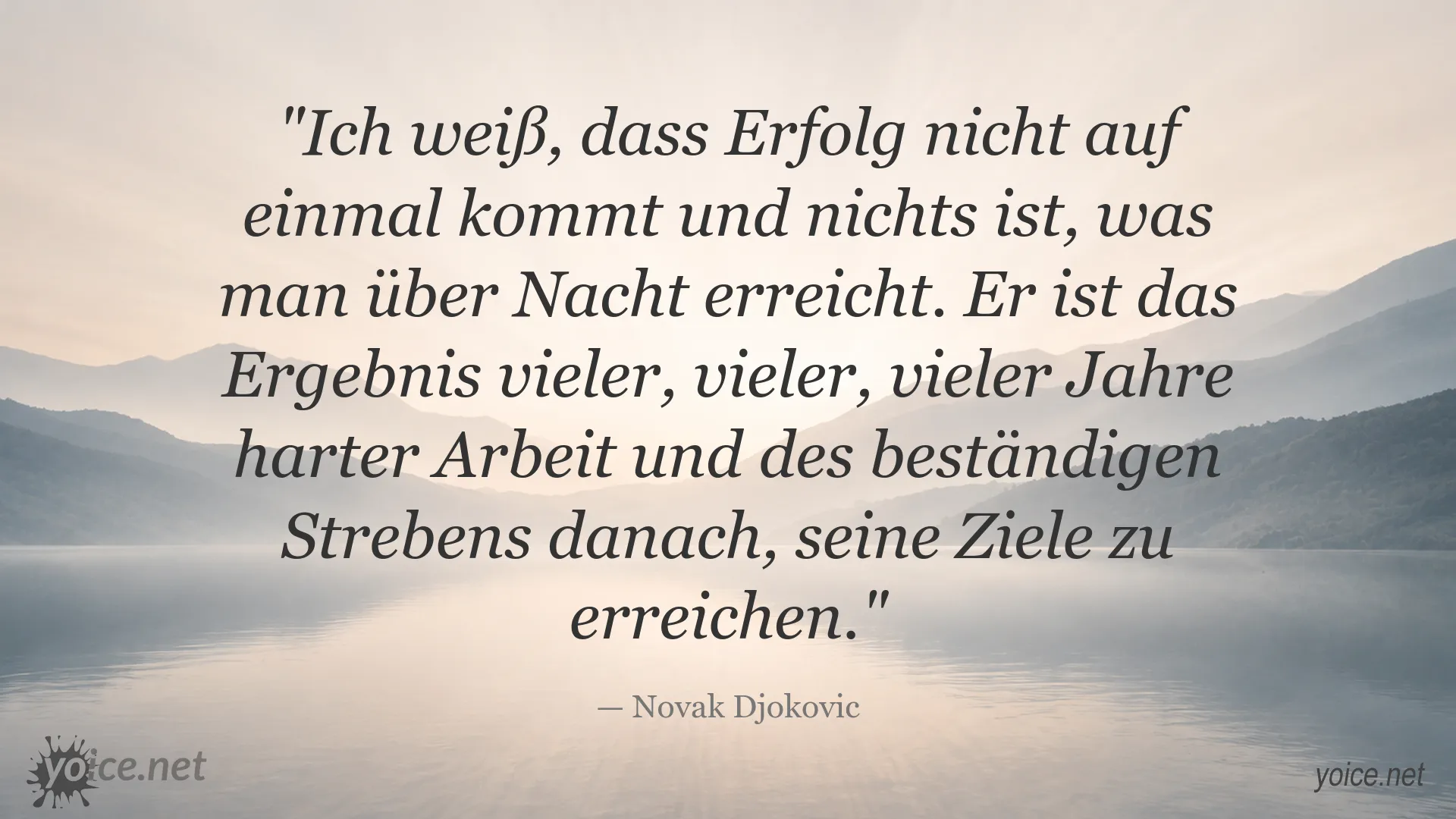 Inspirierendes Zitatbild von Novak Djokovic über Erfolg, Ausdauer und harte Arbeit