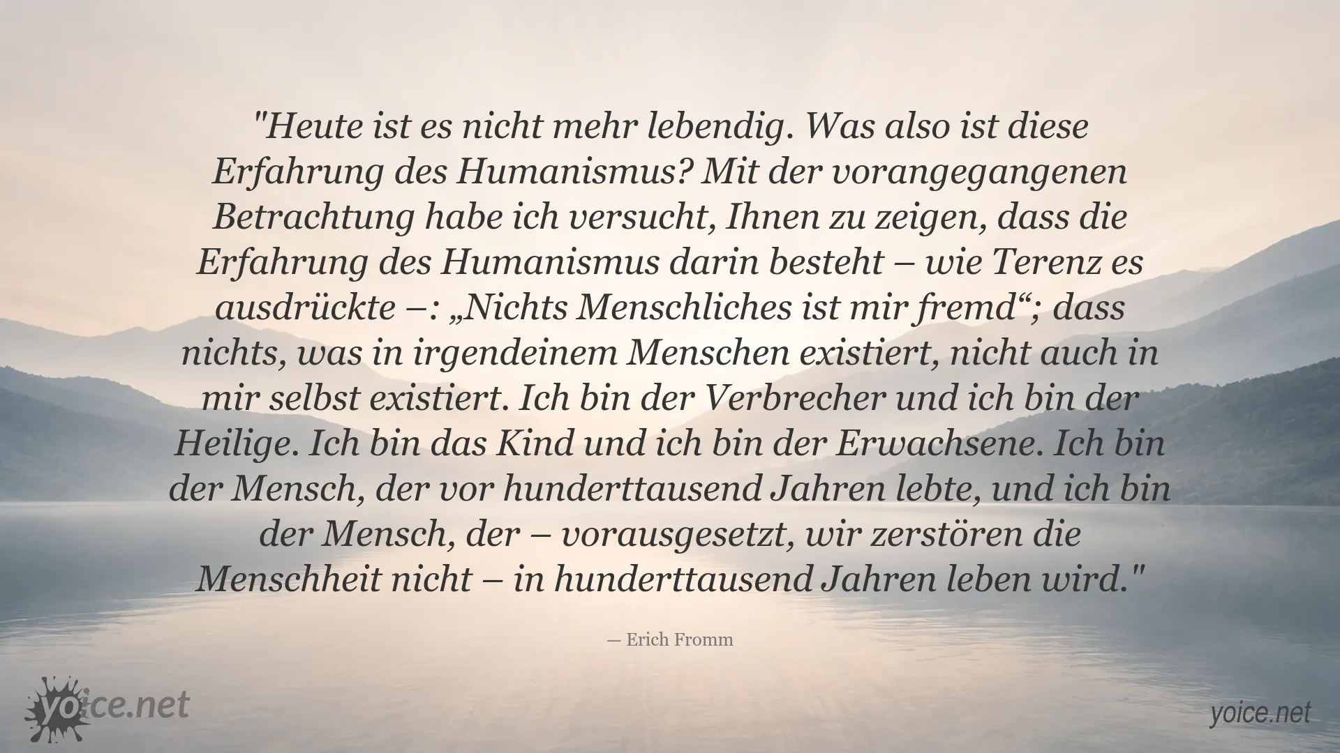 Zitatgrafik von Erich Fromm über Humanismus und die Verbundenheit aller Menschen
