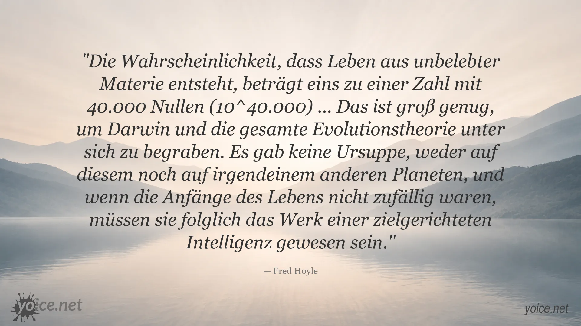 Zitatbild von Fred Hoyle über die Wahrscheinlichkeit der Entstehung des Lebens