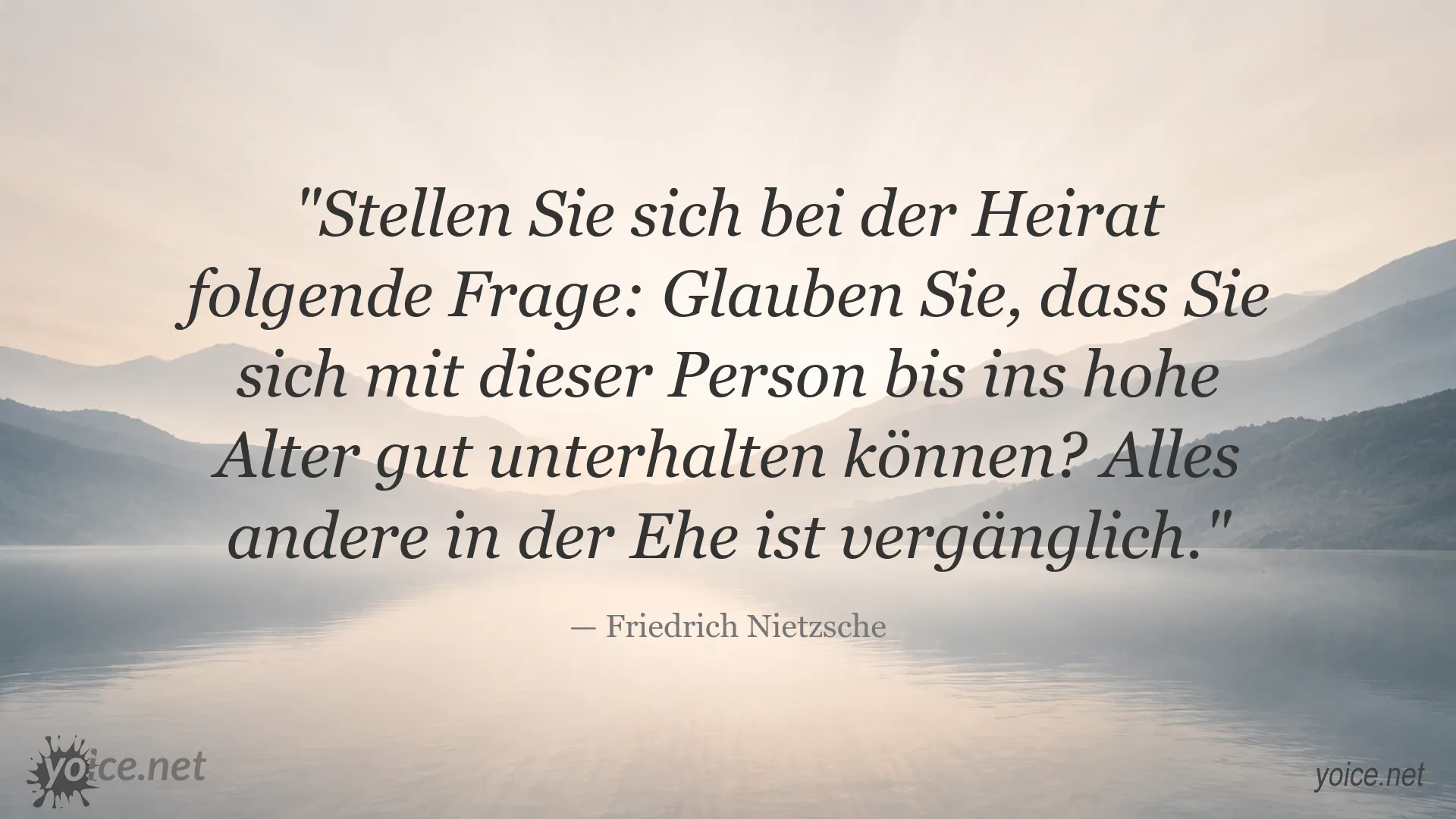 Zitatgrafik von Friedrich Nietzsche über Ehe, Unterhaltung und gemeinsames Altwerden