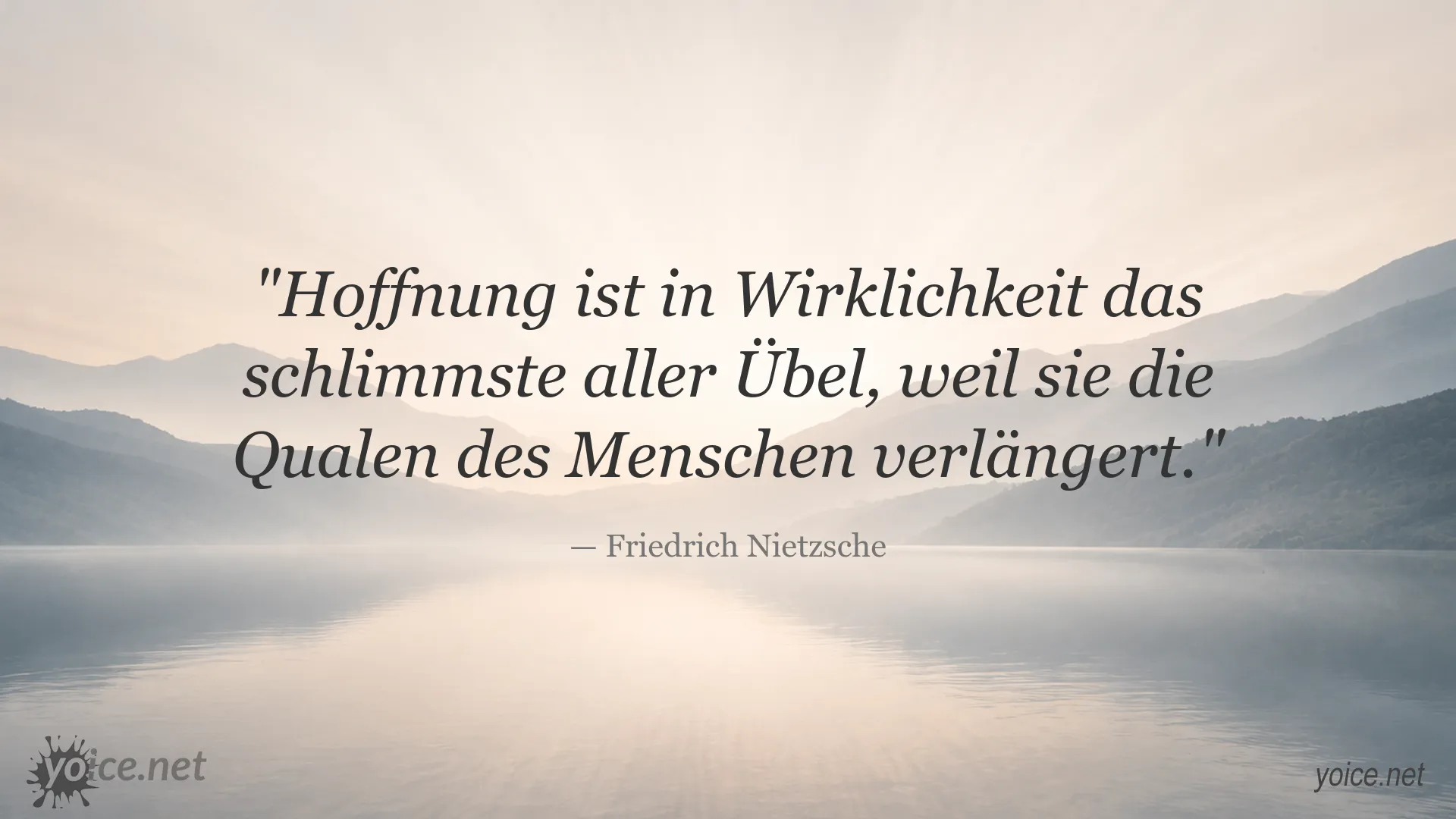 Zitatgrafik von Friedrich Nietzsche über Hoffnung und menschliche Qualen