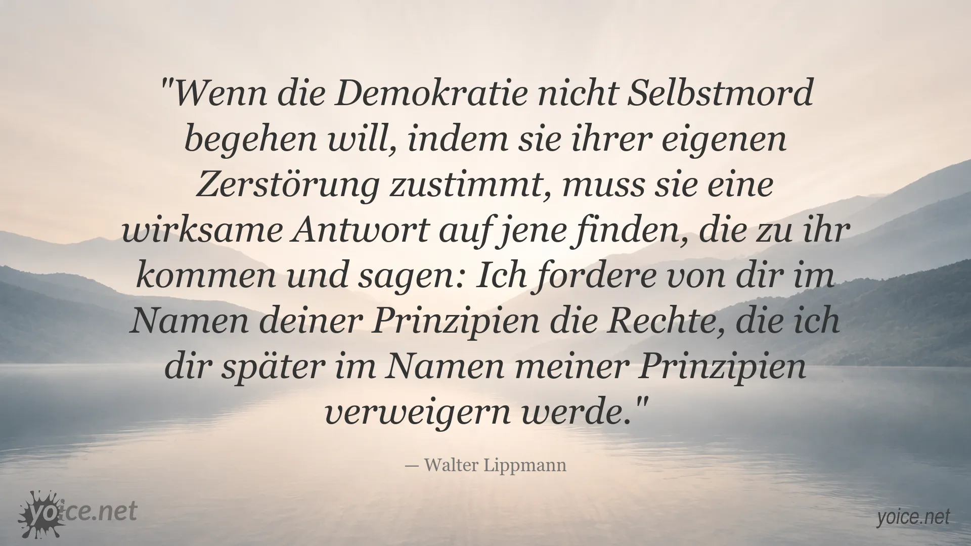 Zitatgrafik über die Gefahren der Demokratie von Walter Lippmann