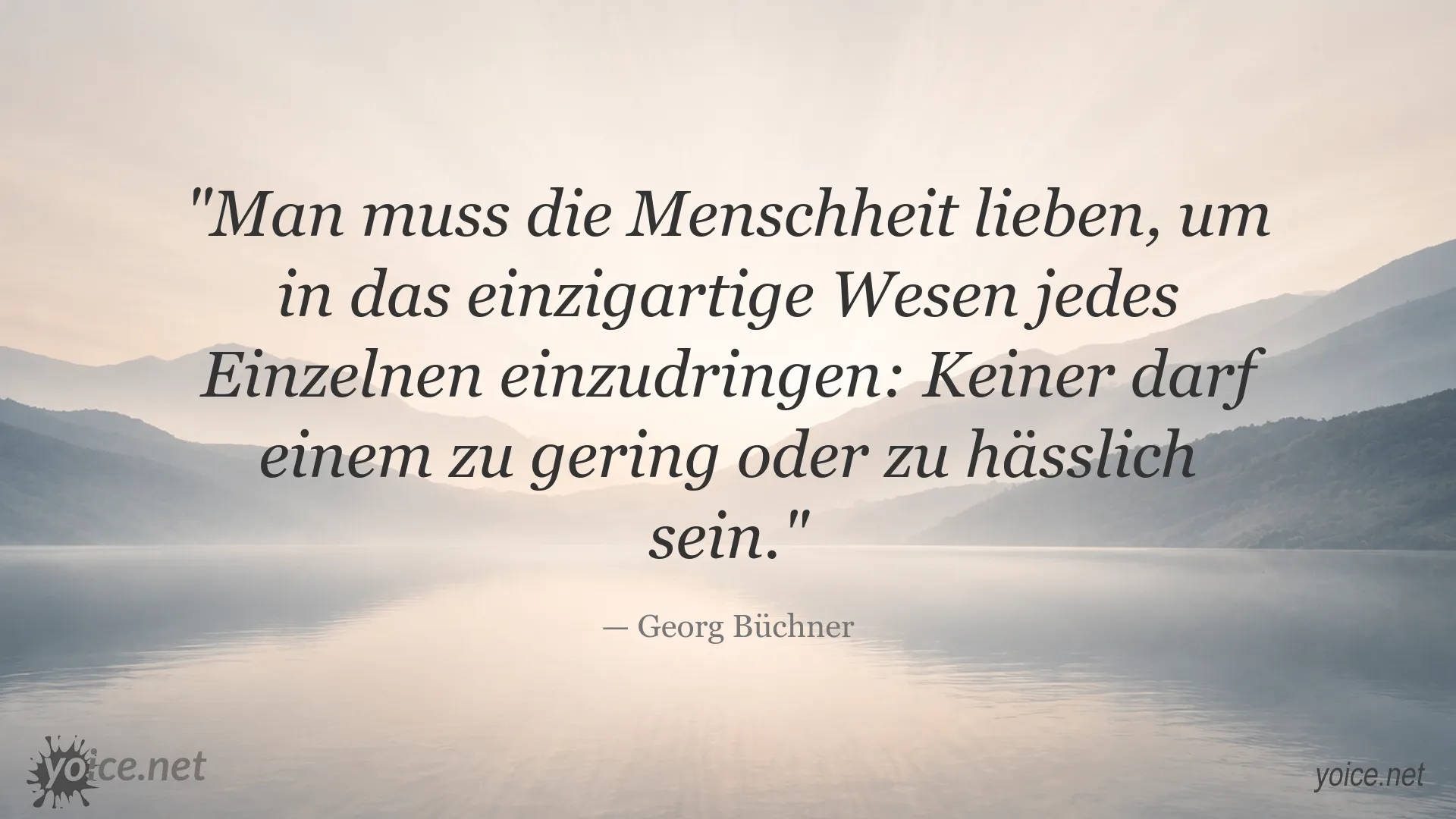 Zitatgrafik von Georg Büchner über Menschlichkeit und die Einzigartigkeit jedes Einzelnen
