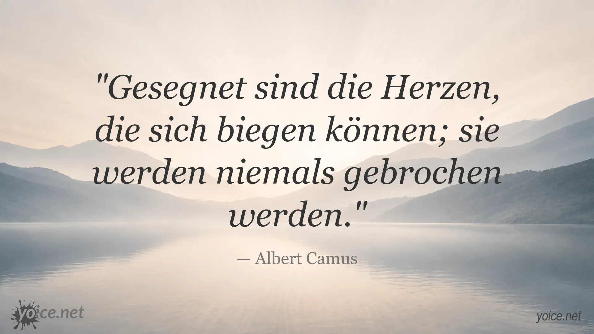 Zitatbild mit dem Titel „Gesegnet sind die Herzen“ von Albert Camus