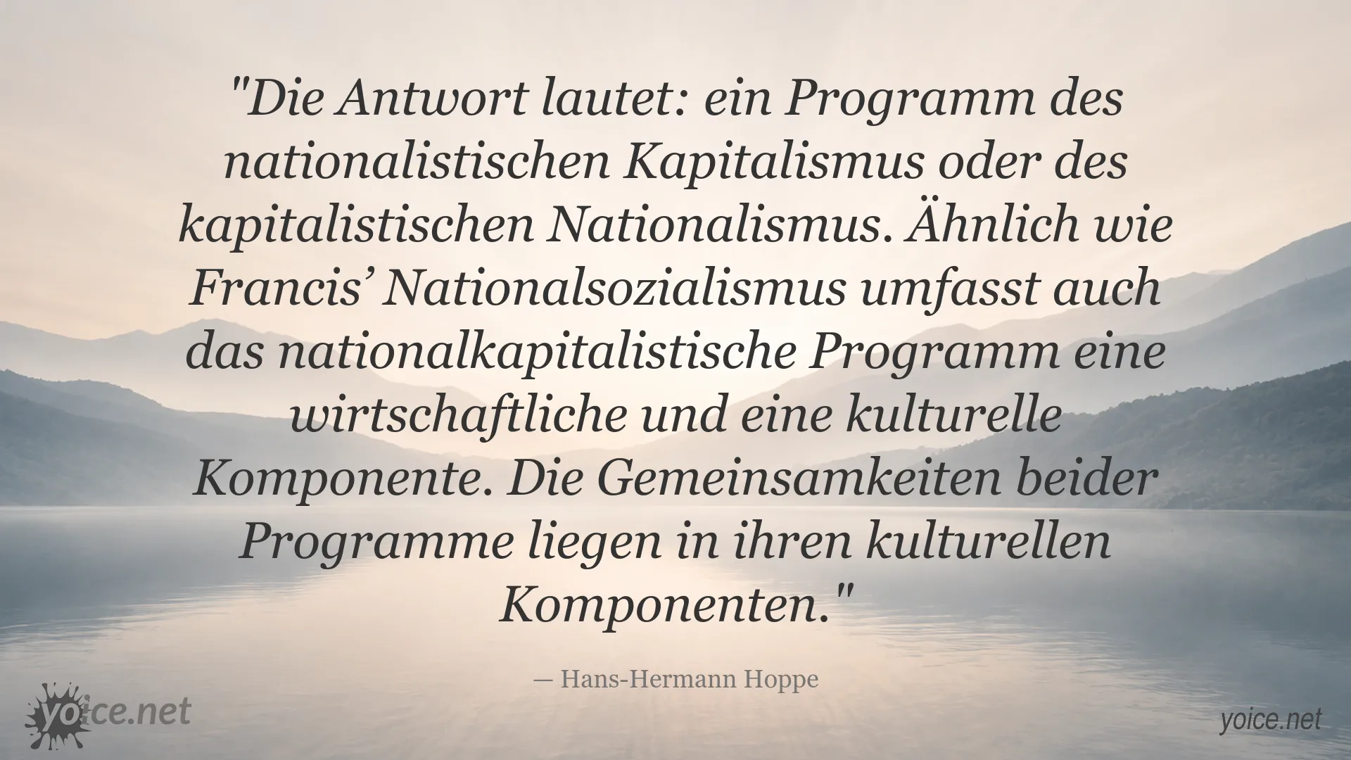 Zitatgrafik von Hans-Hermann Hoppe über nationalistischen Kapitalismus und Nationalsozialismus
