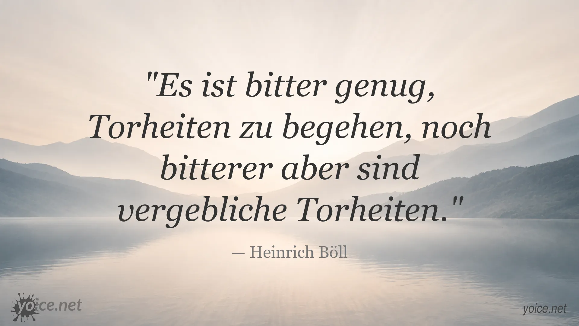 Zitatbild mit einem nachdenklichen Zitat von Heinrich Böll über Torheiten und ihre Folgen