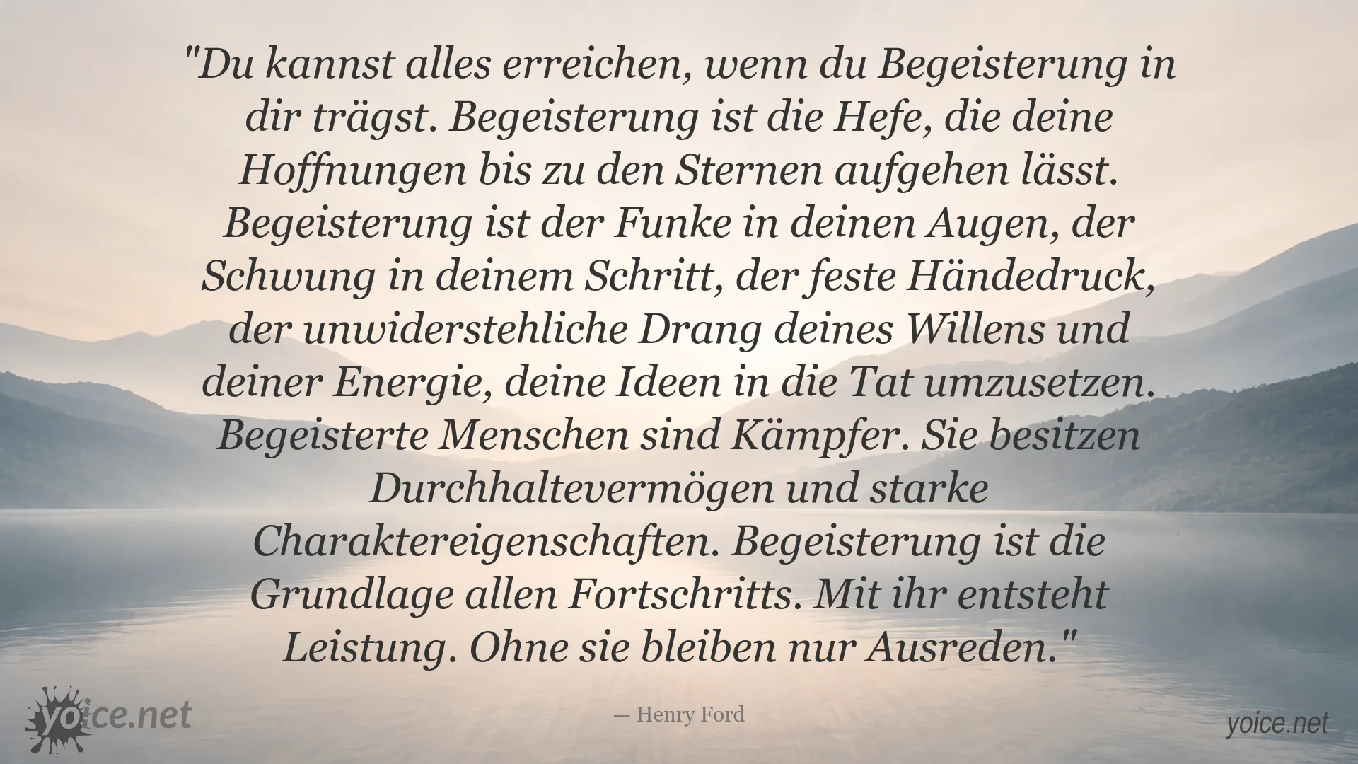 Zitatbild mit einem inspirierenden Spruch von Henry Ford über Begeisterung, Fortschritt und Erfolg