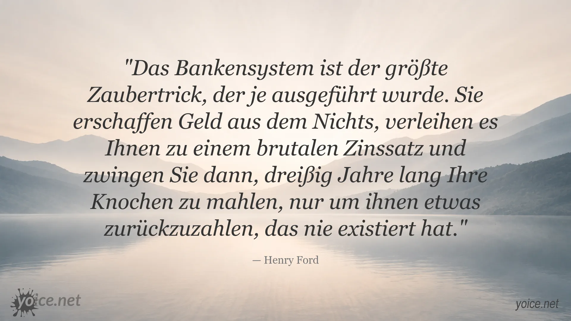 Zitatbild von Henry Ford über das Bankensystem, Geld und Zinsen