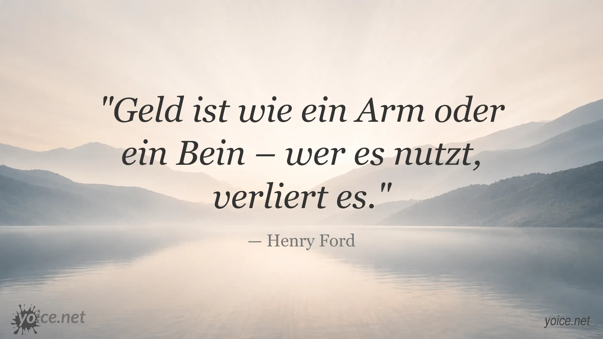 Inspirierendes Geld-Zitat von Henry Ford auf einer stilvollen Zitatgrafik