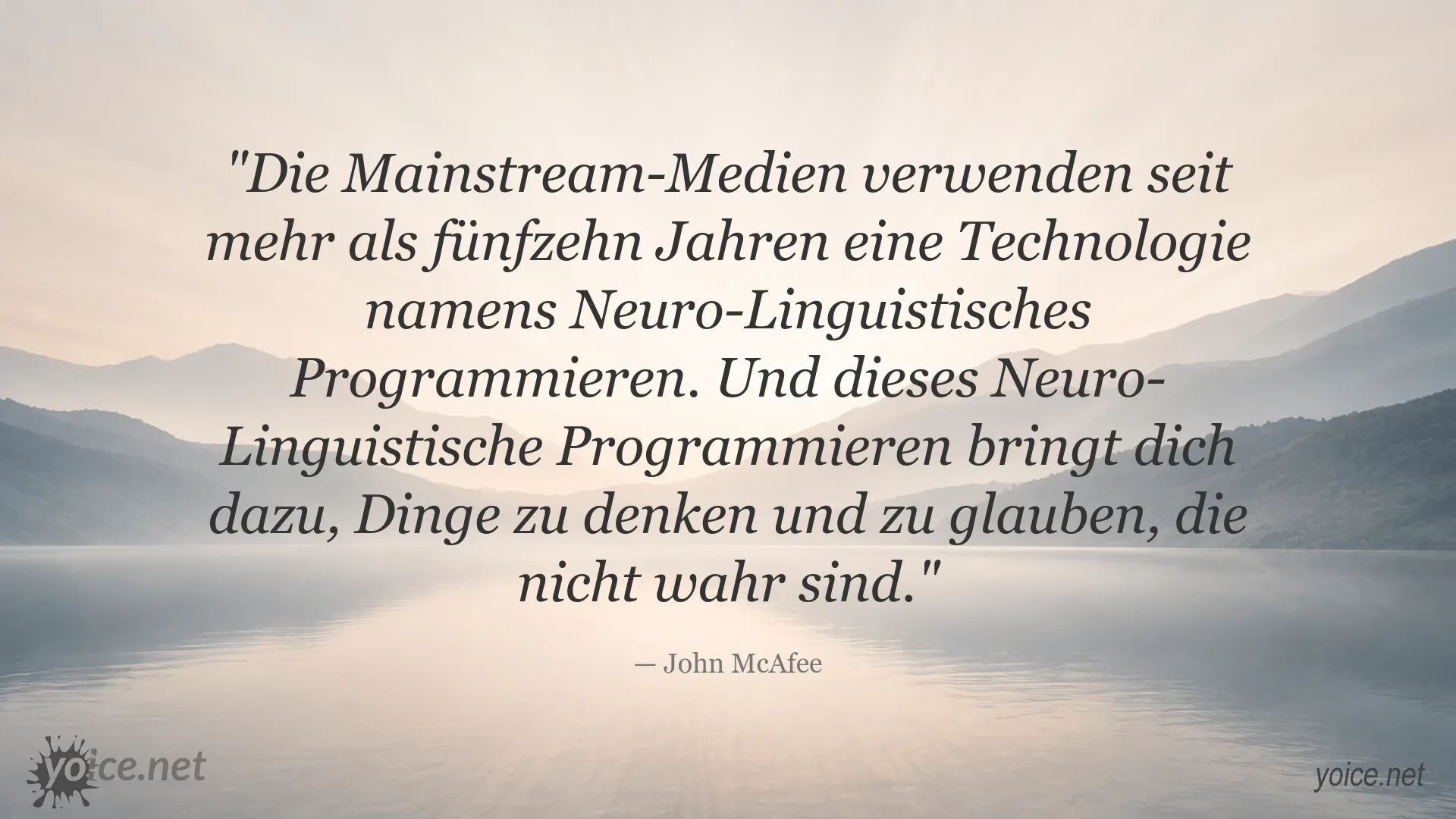 Zitatgrafik von John McAfee über Neuro-Linguistisches Programmieren und die Medien