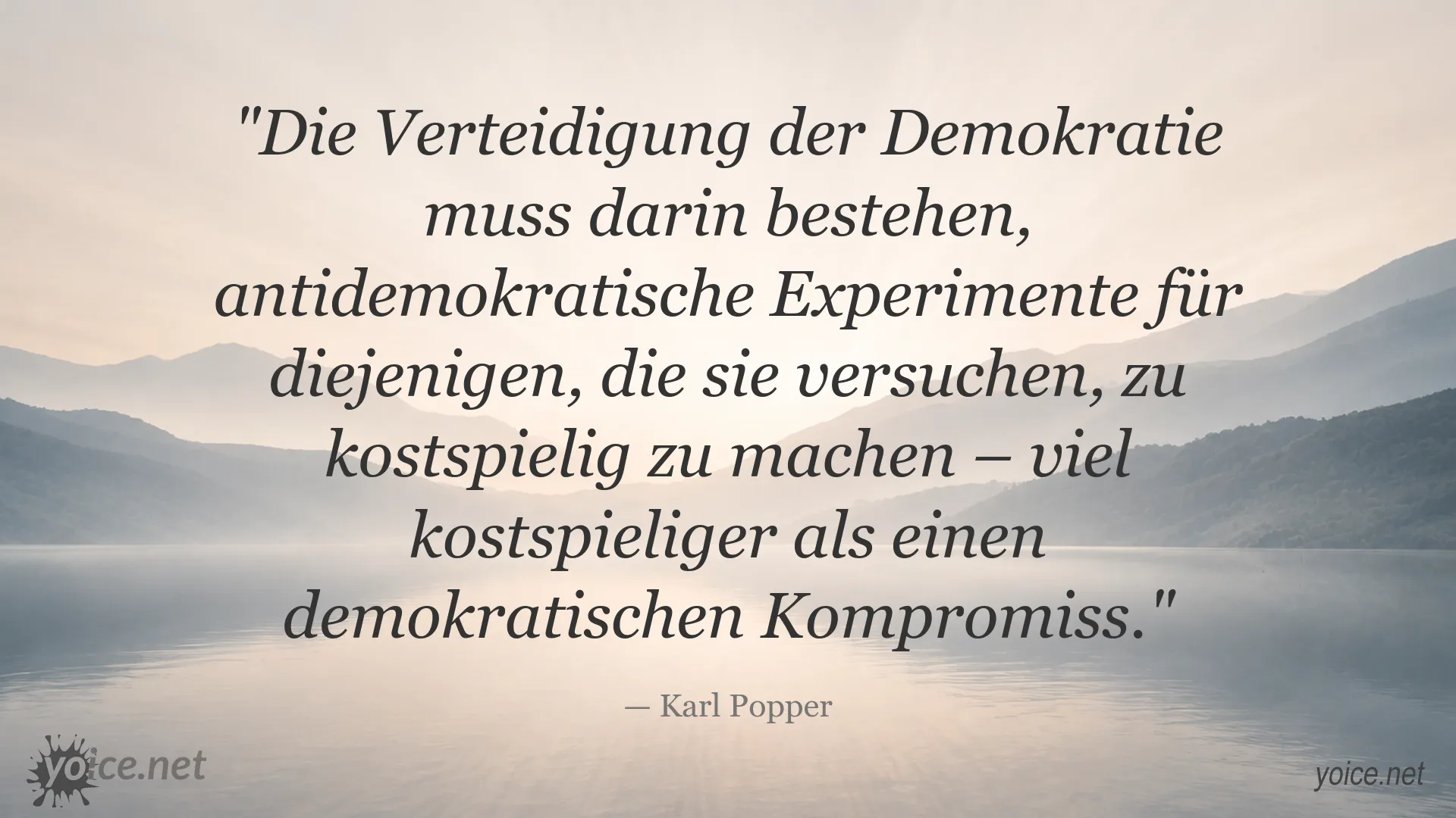 Zitatbild von Karl Popper über die Verteidigung der Demokratie und die Bedeutung demokratischer Kompromisse
