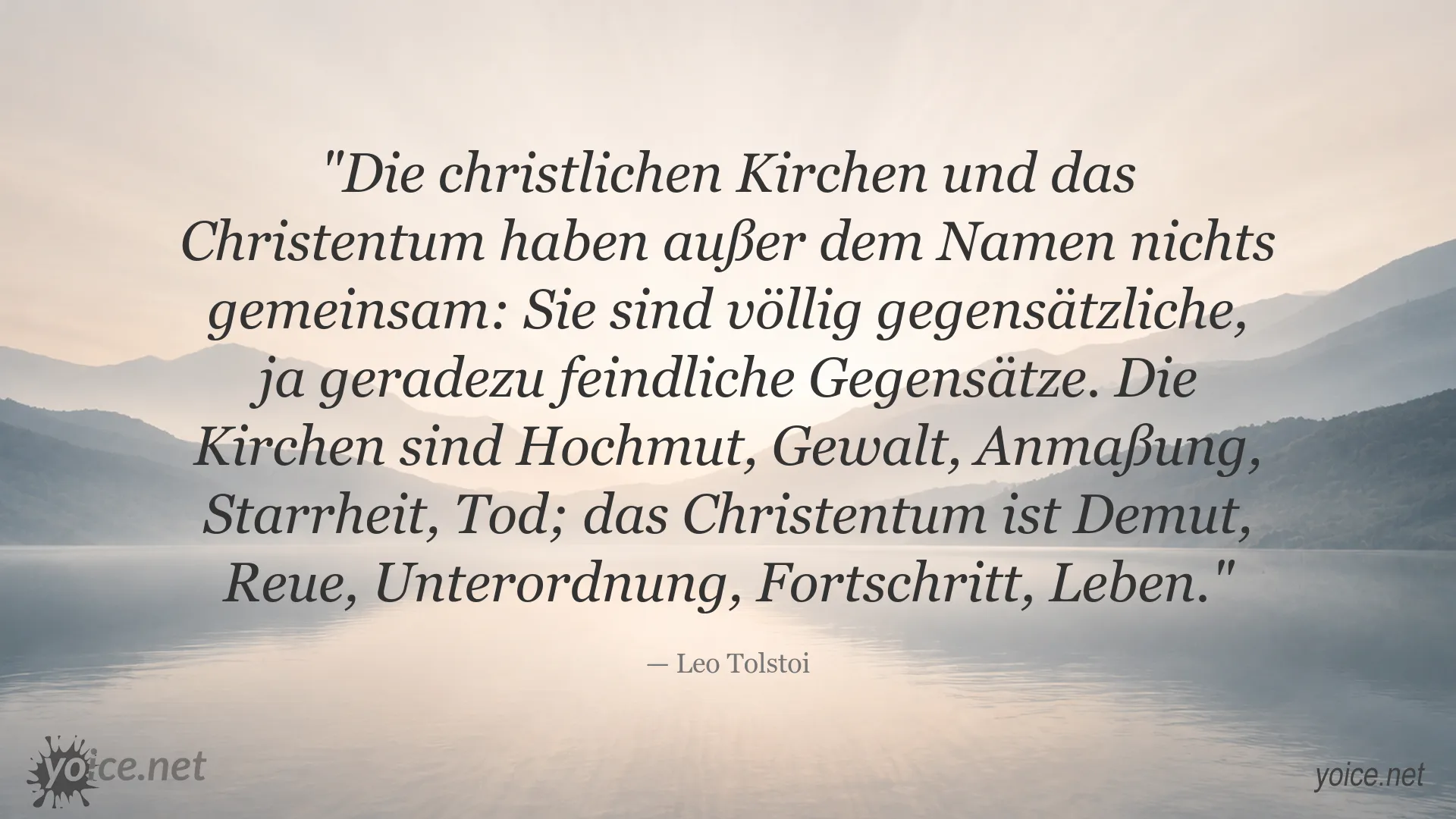 Zitatbild von Leo Tolstoi über die Gegensätze zwischen Kirche und Christentum
