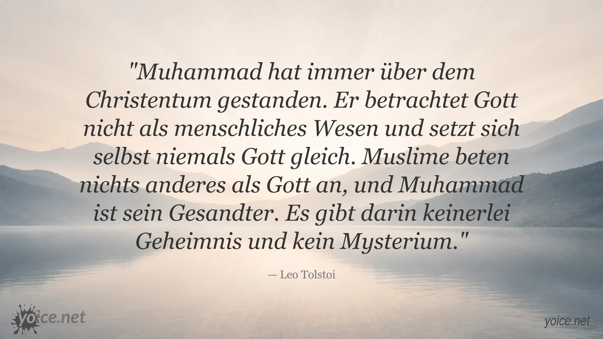Zitatbild mit einem Zitat von Leo Tolstoi über Muhammad, den Islam und das Christentum