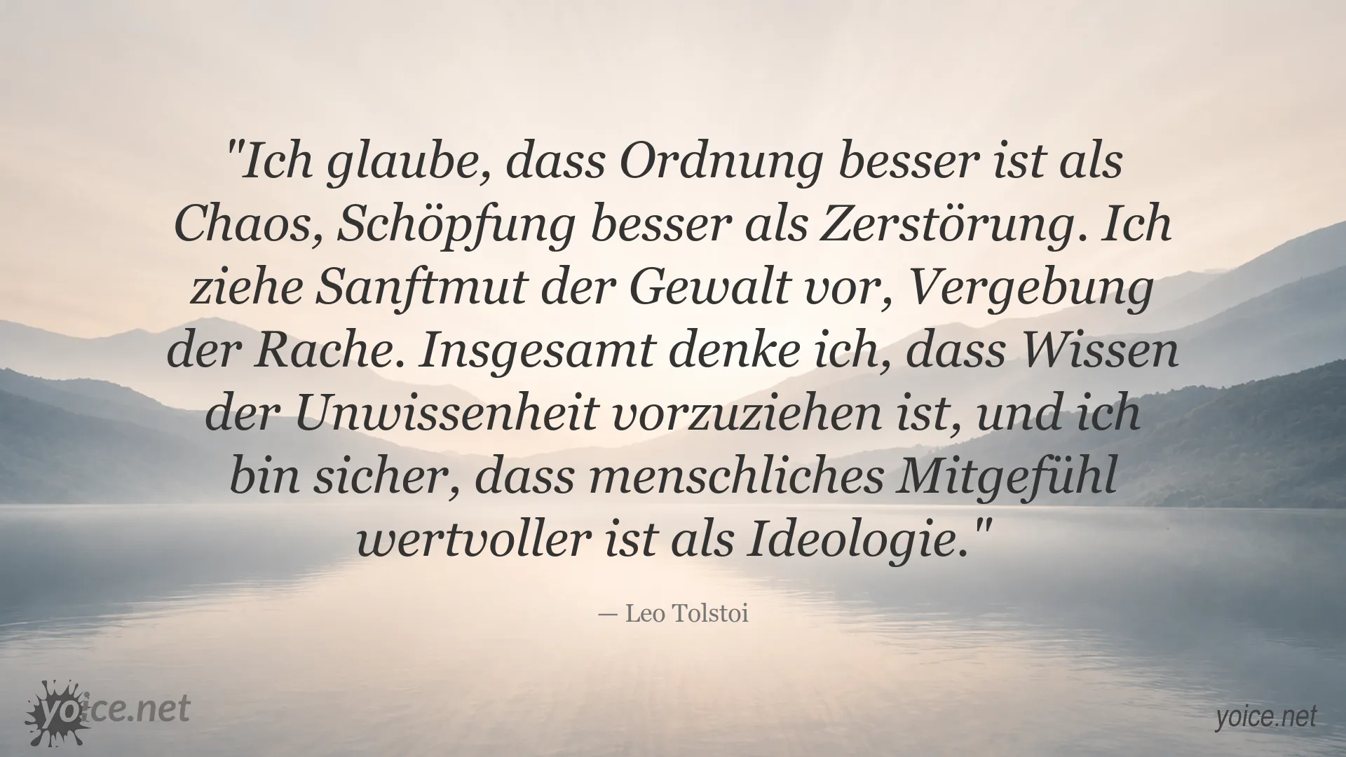 Zitatbild von Leo Tolstoi über Ordnung, Wissen und menschliches Mitgefühl