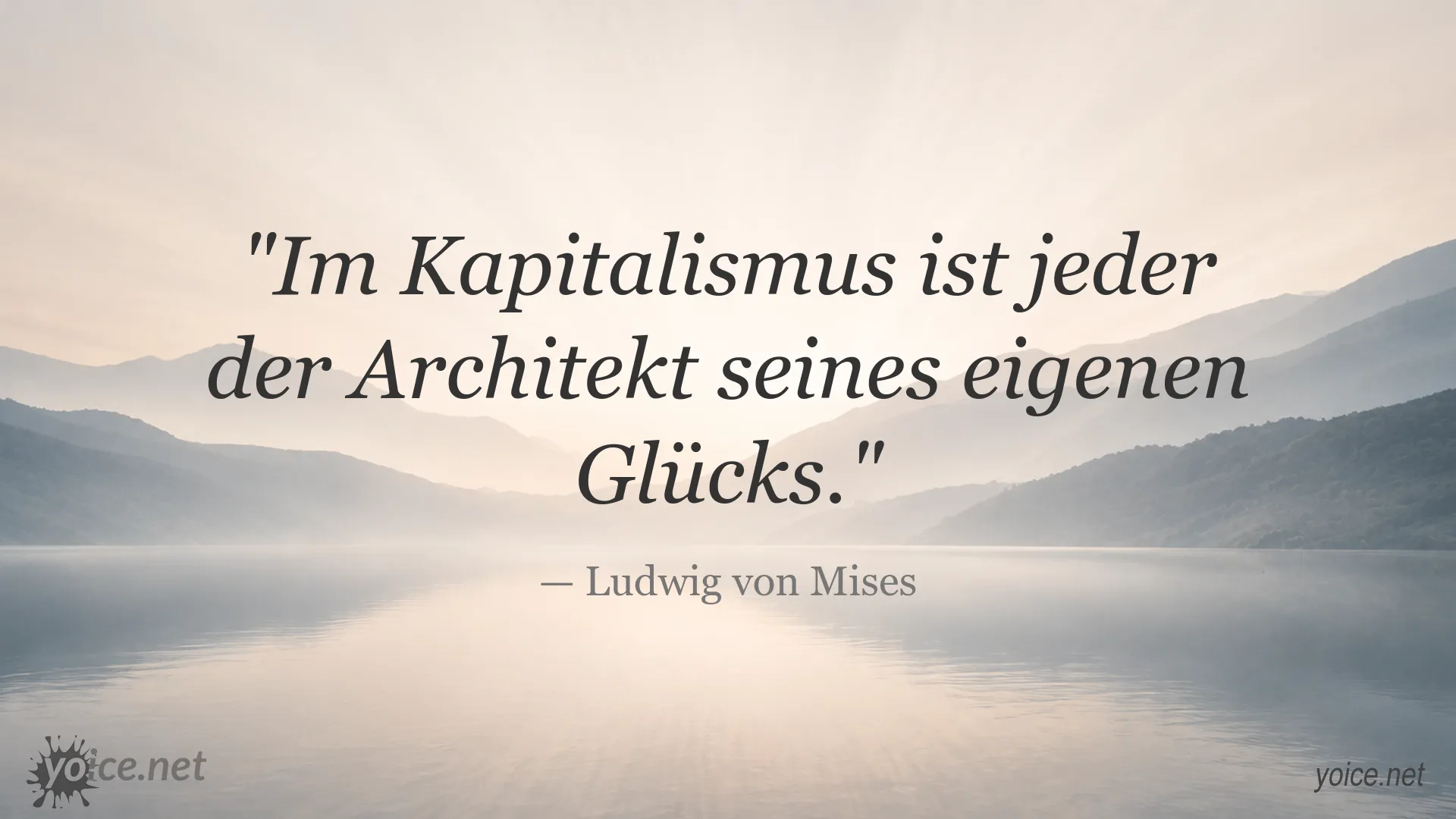 Zitatbild von Ludwig von Mises über Kapitalismus und die Verantwortung für das eigene Glück