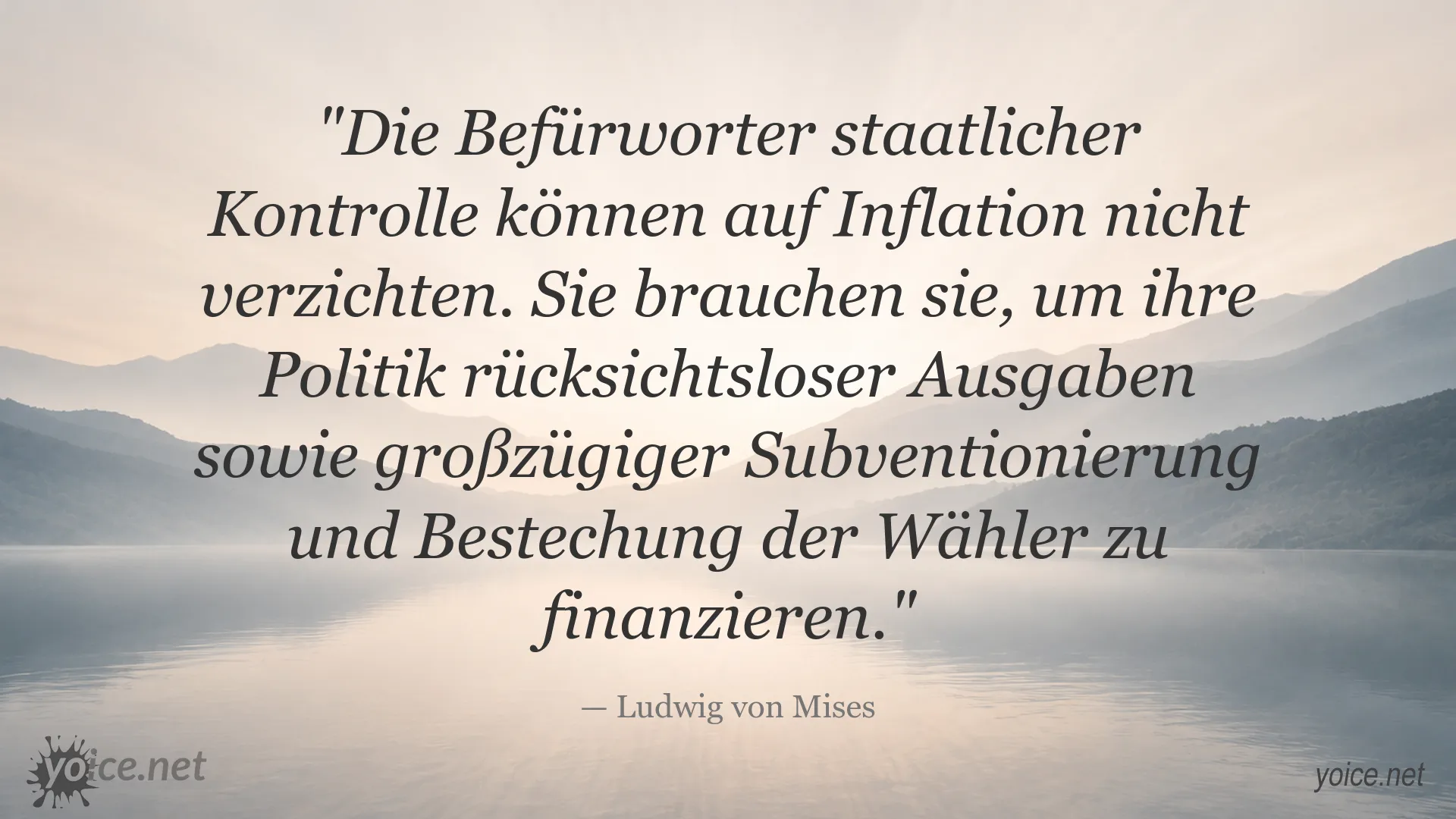 Zitatgrafik von Ludwig von Mises über Inflation und staatliche Kontrolle