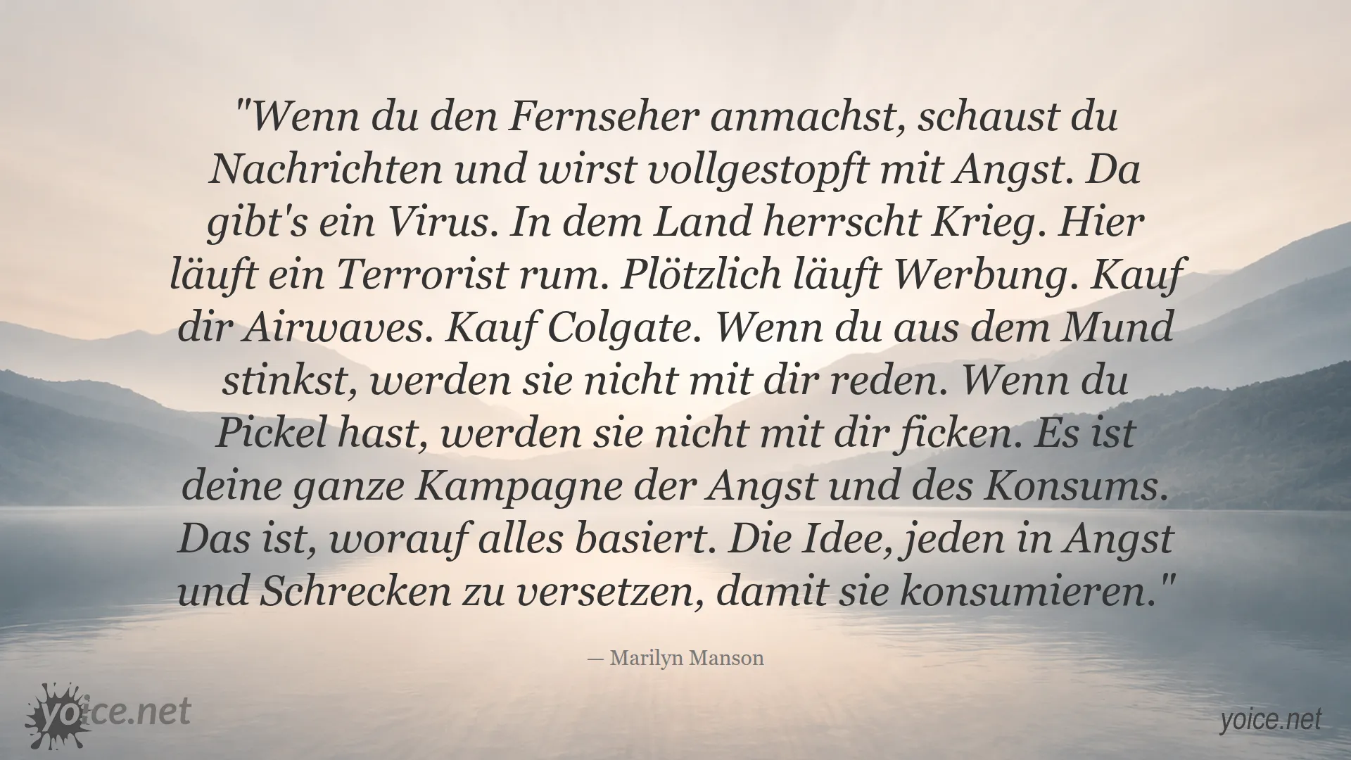 Zitat von Marilyn Manson über Angst, Medienmanipulation und Konsum