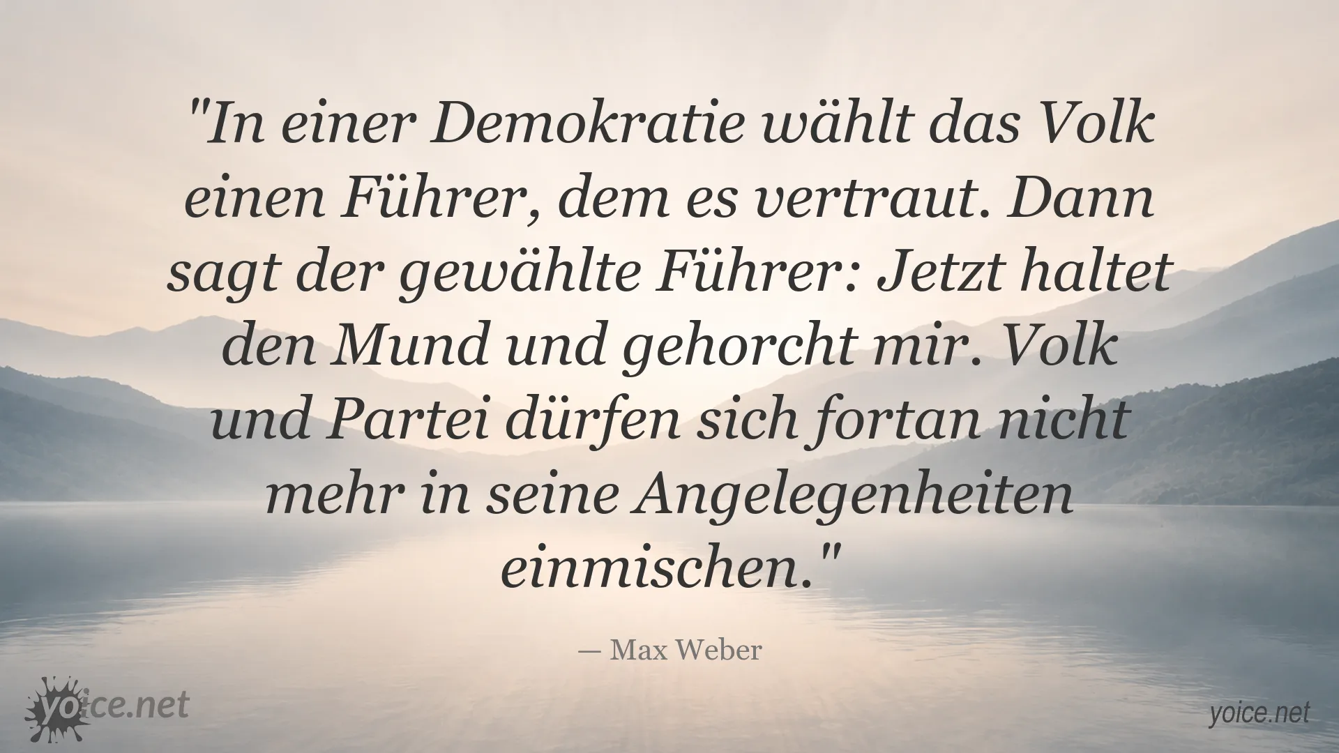 Max Weber Zitat über Machtkonzentration, Führung und Gehorsam in einer Demokratie