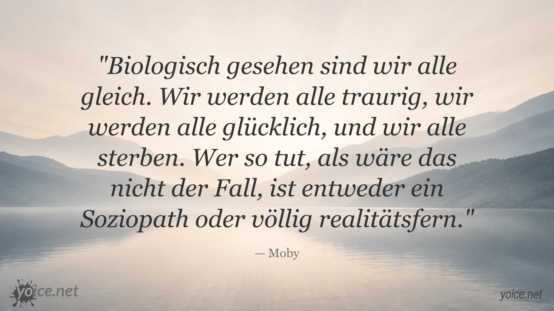 Zitatbild mit einem Zitat von Moby über die biologische Gleichheit aller Menschen