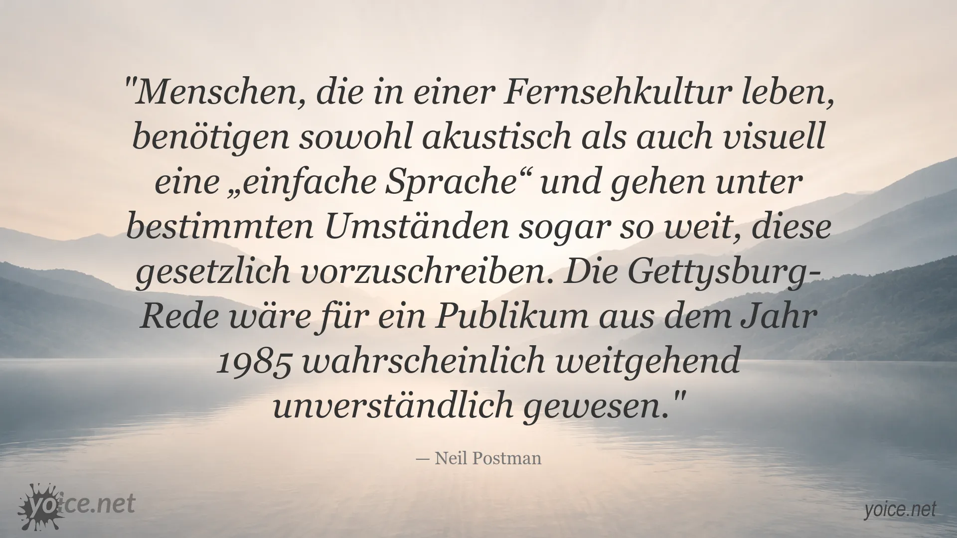 Zitatgrafik von Neil Postman zur einfachen Sprache in der Fernsehkultur