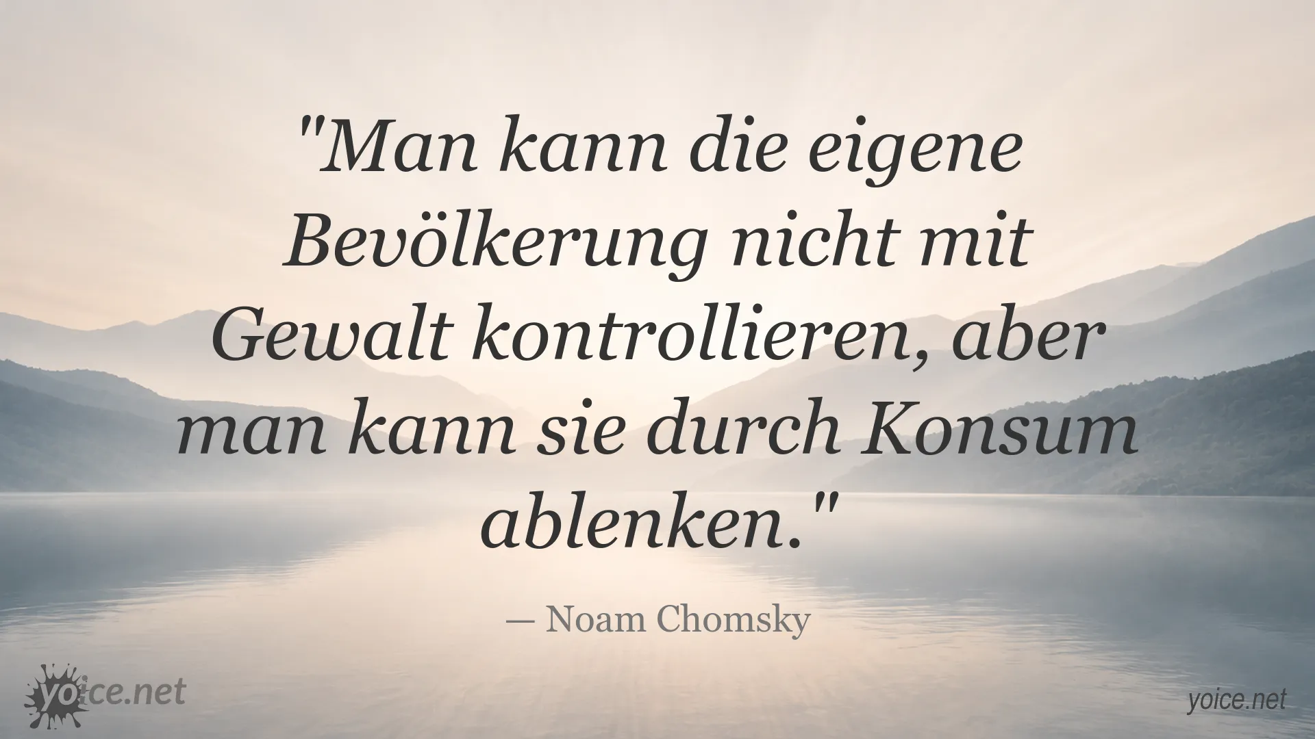 Zitatgrafik mit einem Zitat von Noam Chomsky über Konsum und Ablenkung