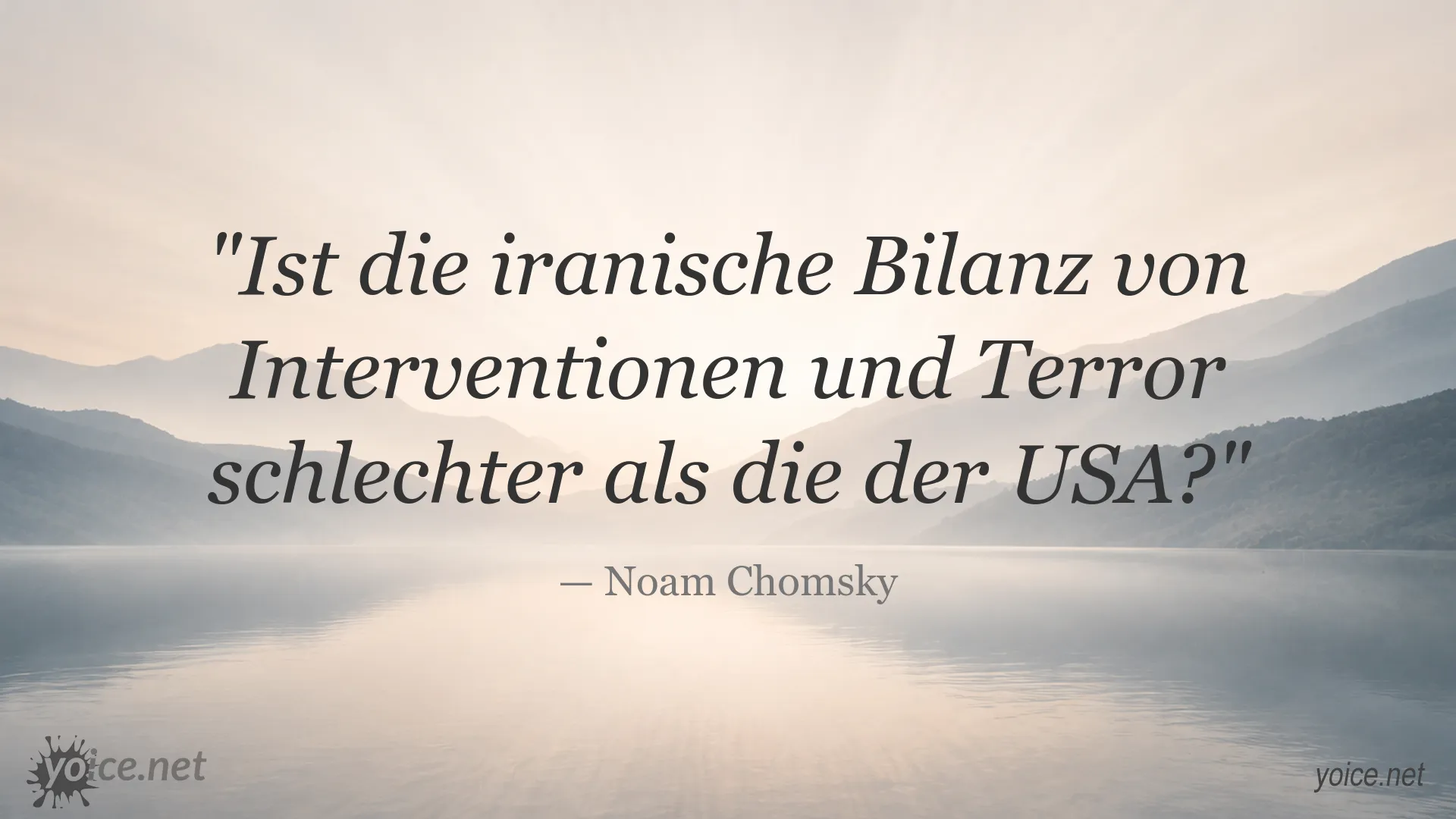 Zitatgrafik von Noam Chomsky zur Bilanz iranischer Interventionen und Terror