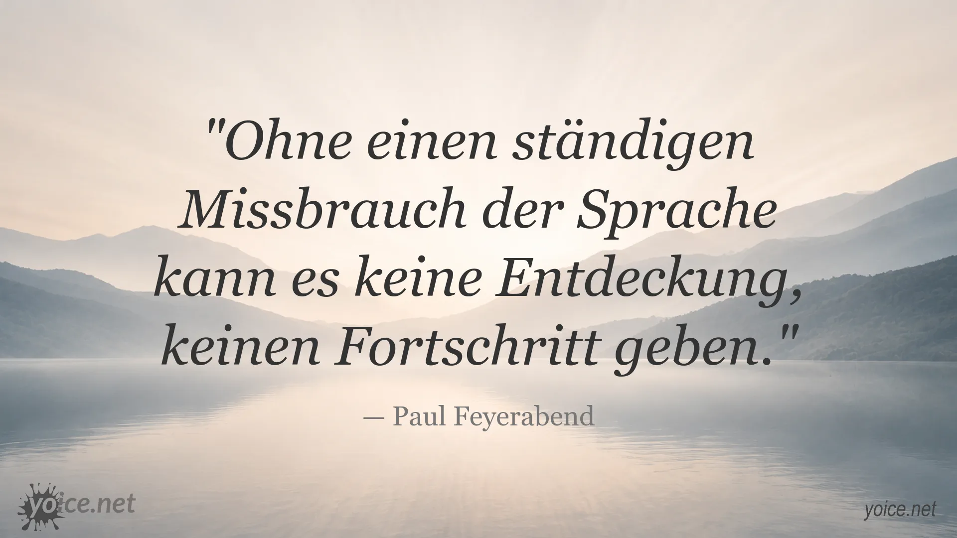 Zitatgrafik von Paul Feyerabend über den Zusammenhang von Sprache und Fortschritt