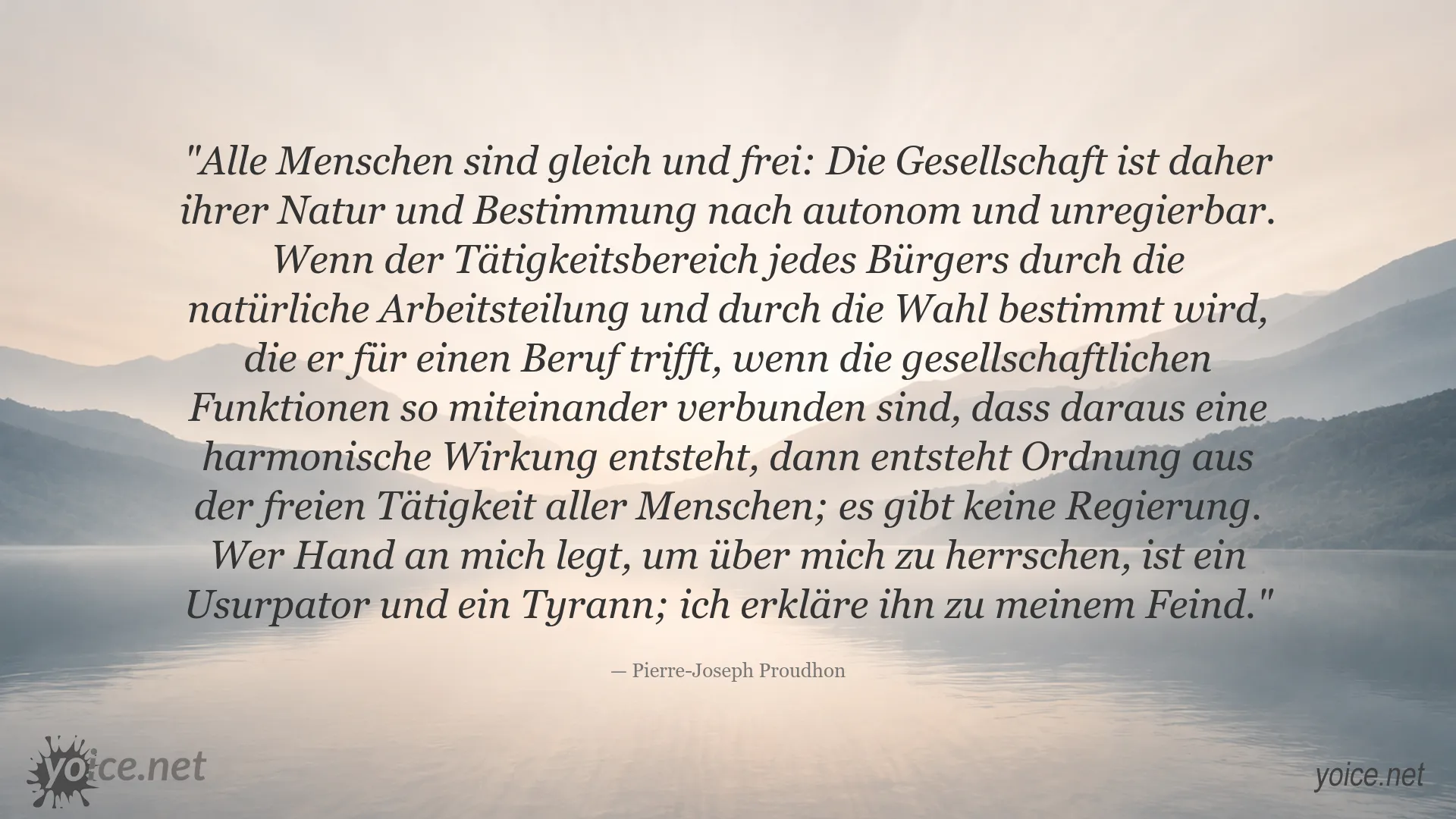 Zitatgrafik mit einem Zitat von Pierre-Joseph Proudhon über Freiheit und Gleichheit