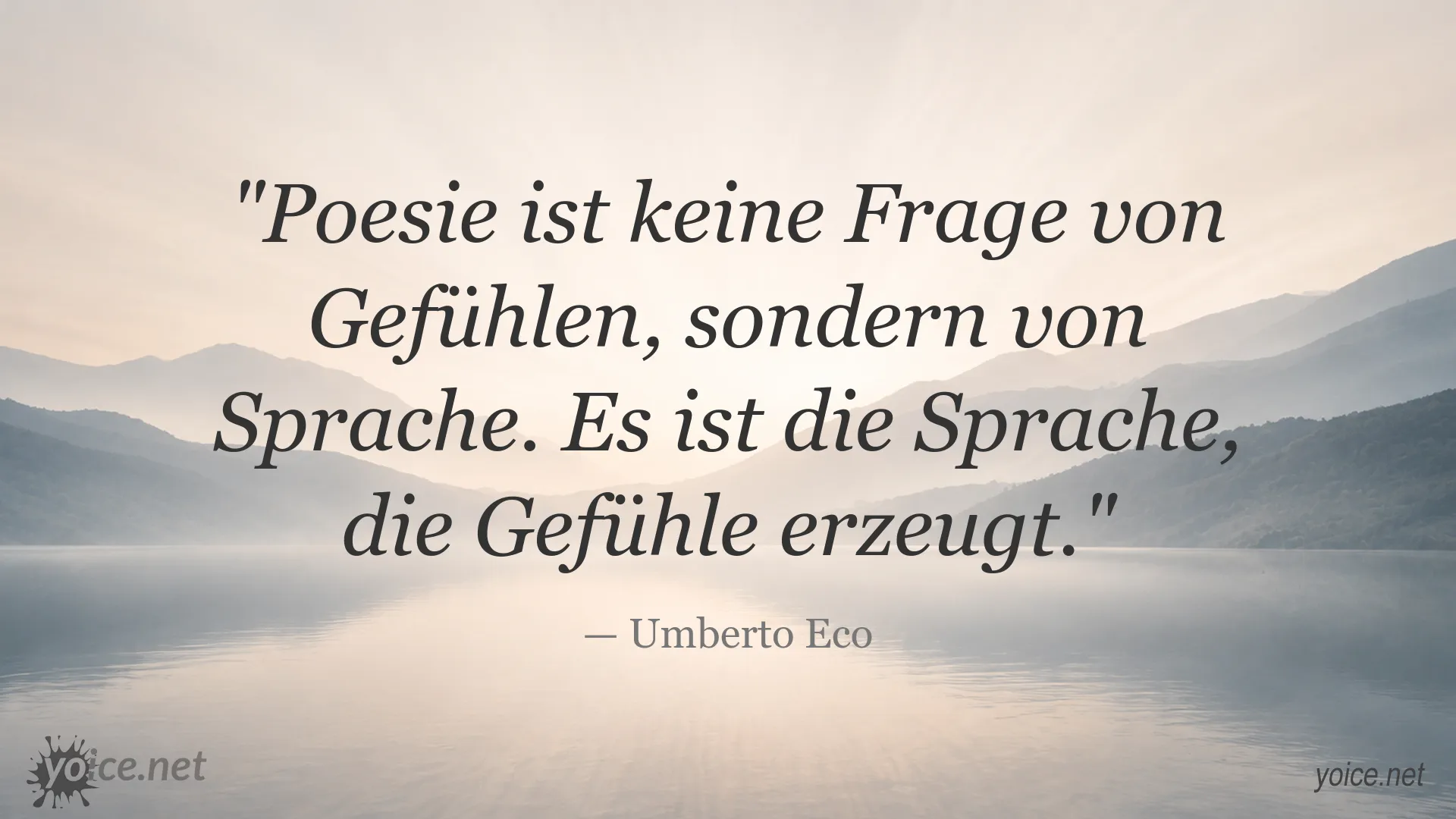 Zitatgrafik von Umberto Eco über Poesie und Sprache