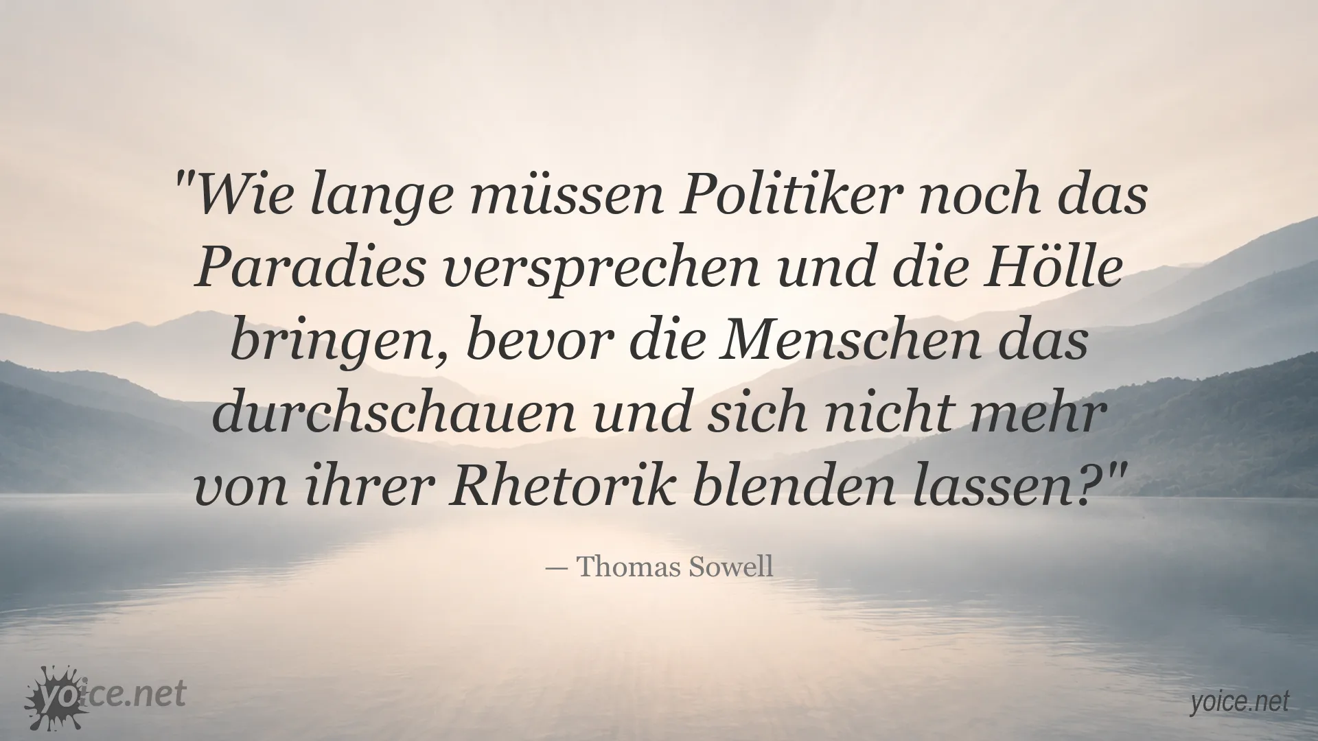 Zitatgrafik von Thomas Sowell über politische Versprechen, Rhetorik und Enttäuschung