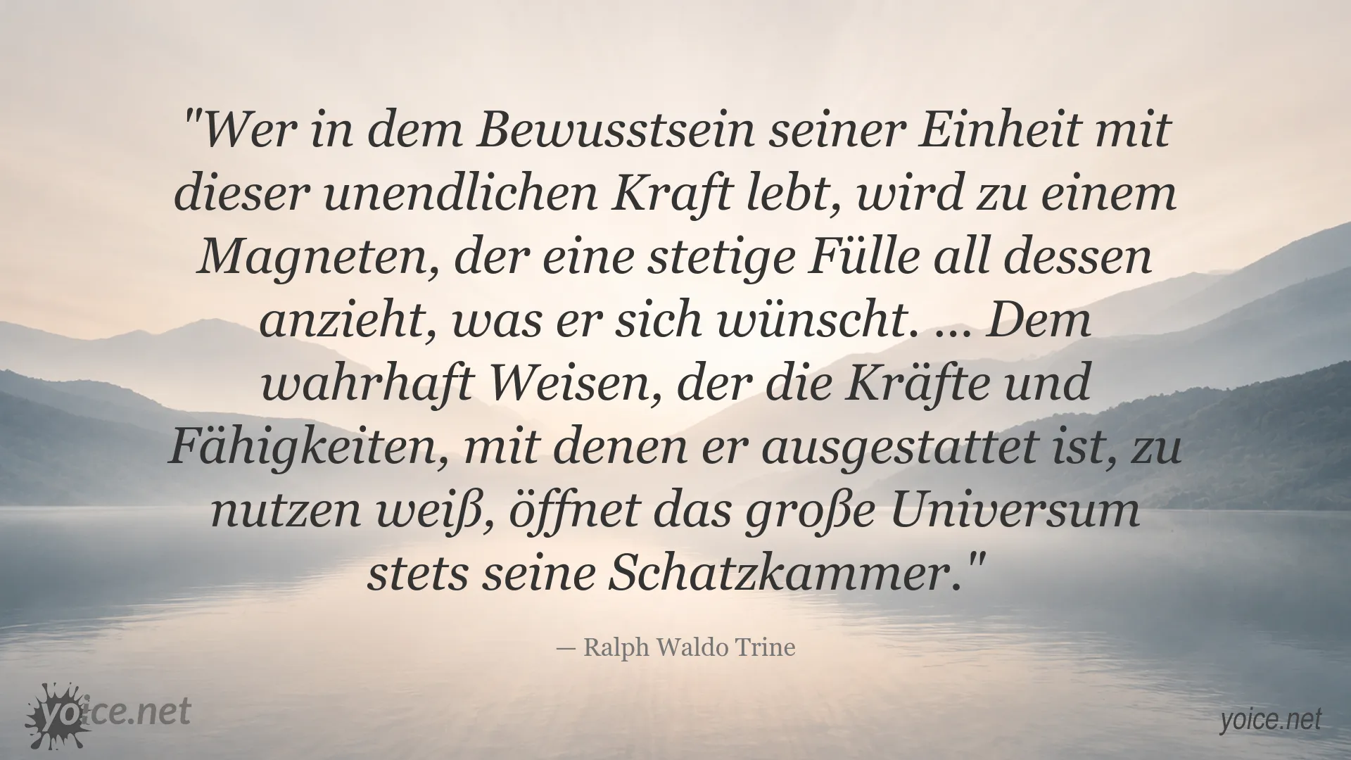 Zitatbild von Ralph Waldo Trine über unendliche Kraft, innere Weisheit und Fülle