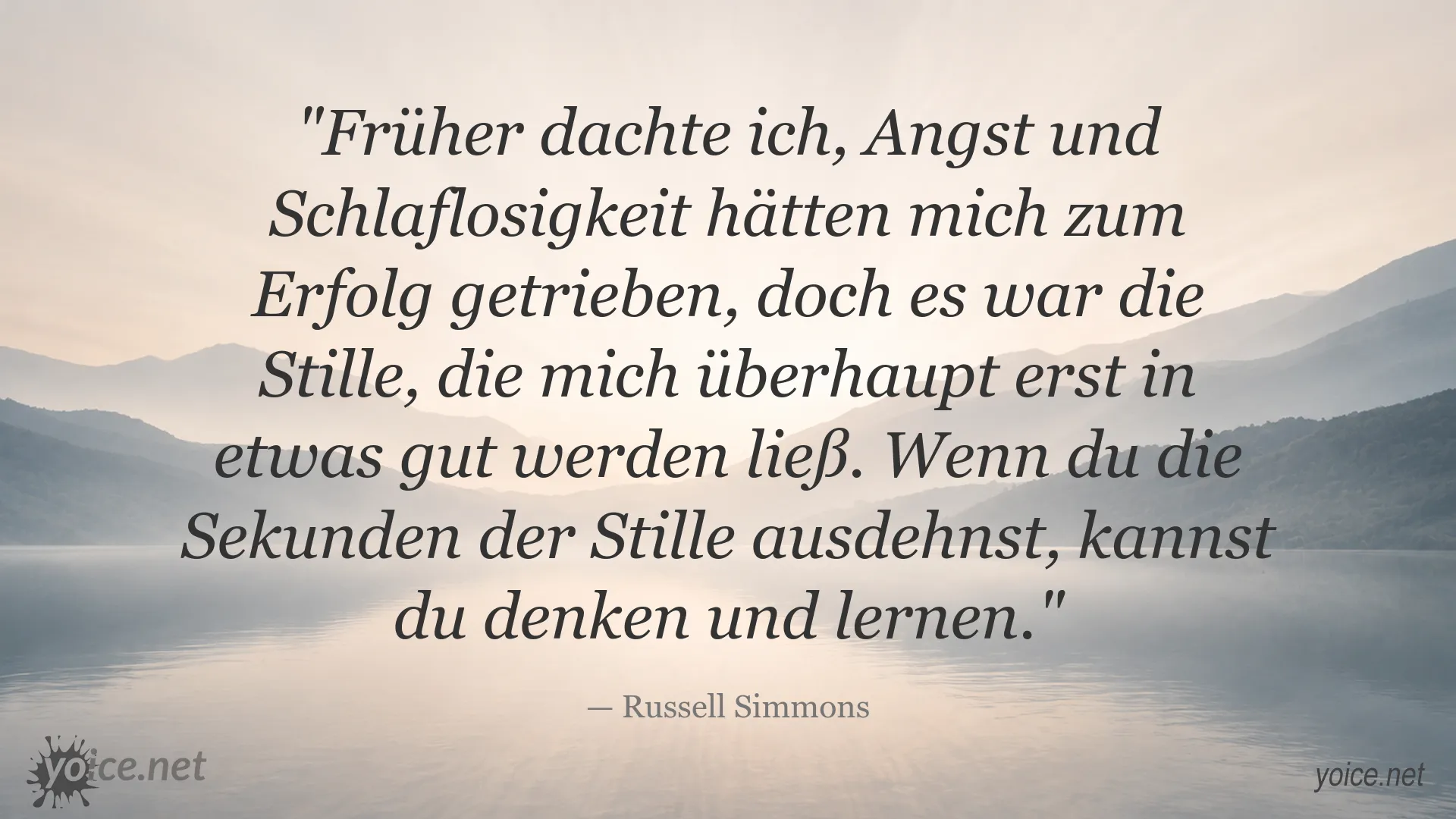 Zitatmotiv von Russell Simmons über Angst, Schlaflosigkeit, Stille und Erfolg