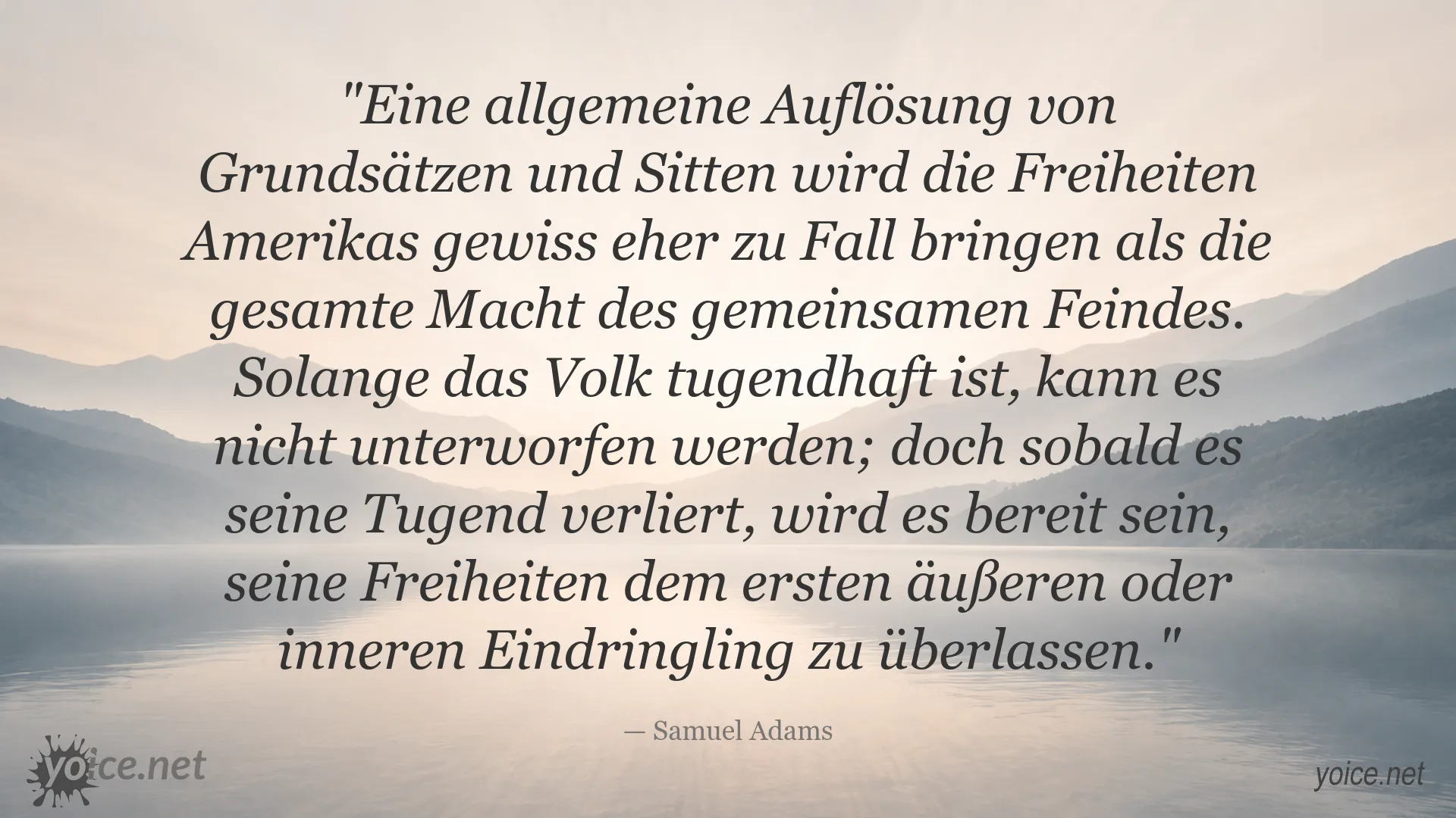 Zitatbild von Samuel Adams über die Bedeutung von Tugend für Freiheit