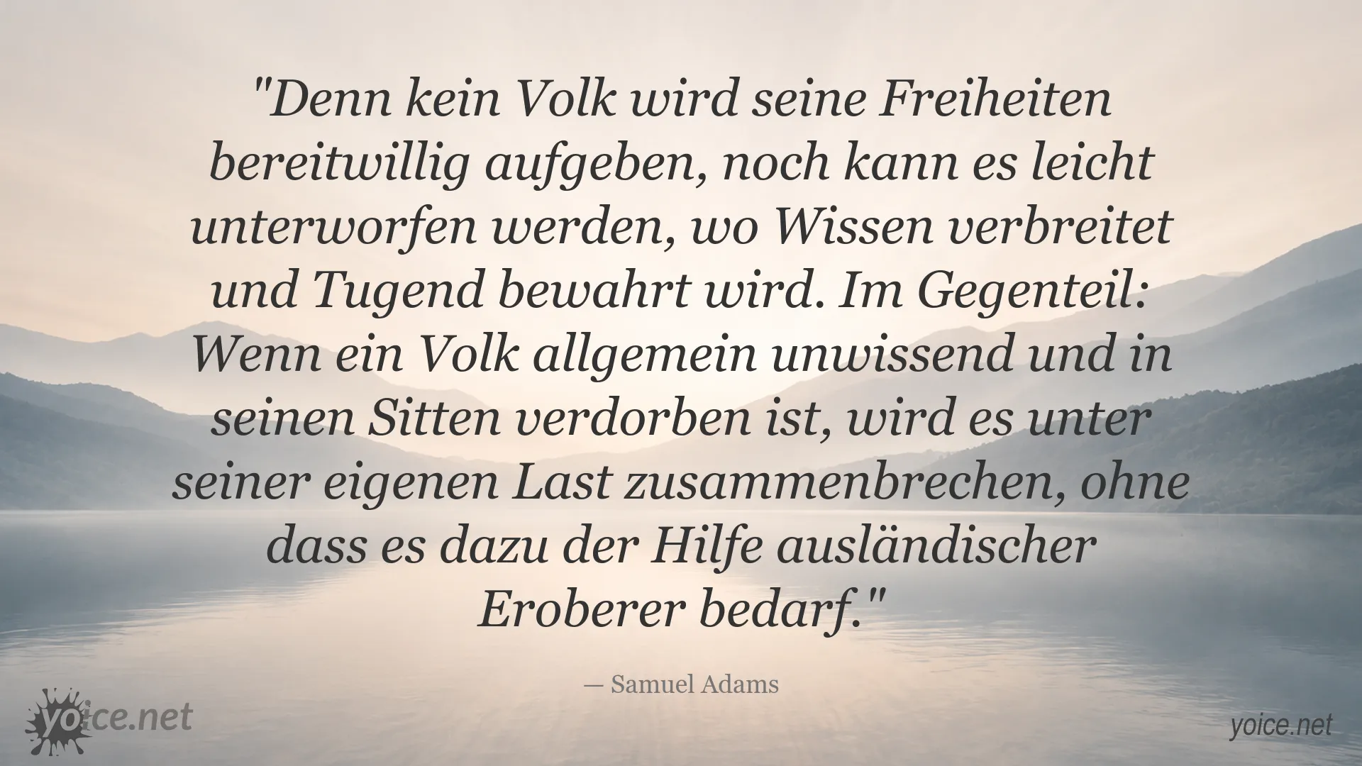 Zitatgrafik von Samuel Adams über Freiheit, Wissen und Tugend